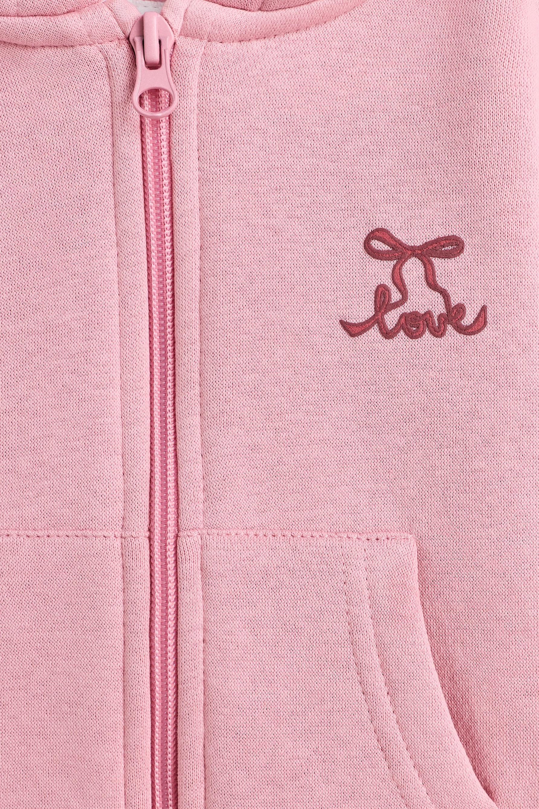 Zip-up sweatshirt with raised lettering — PINK