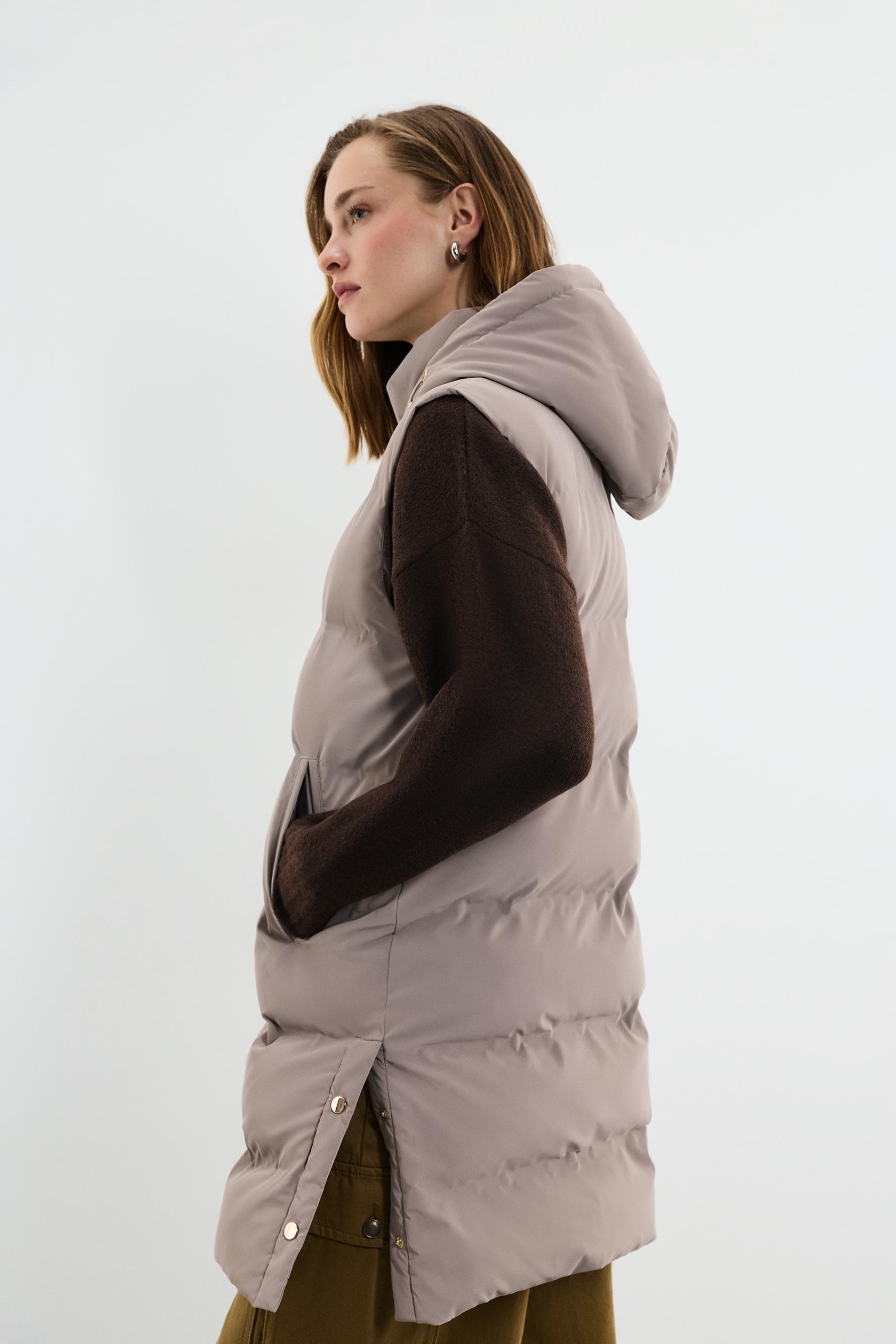 Long quilted gilet — PEARL GREY