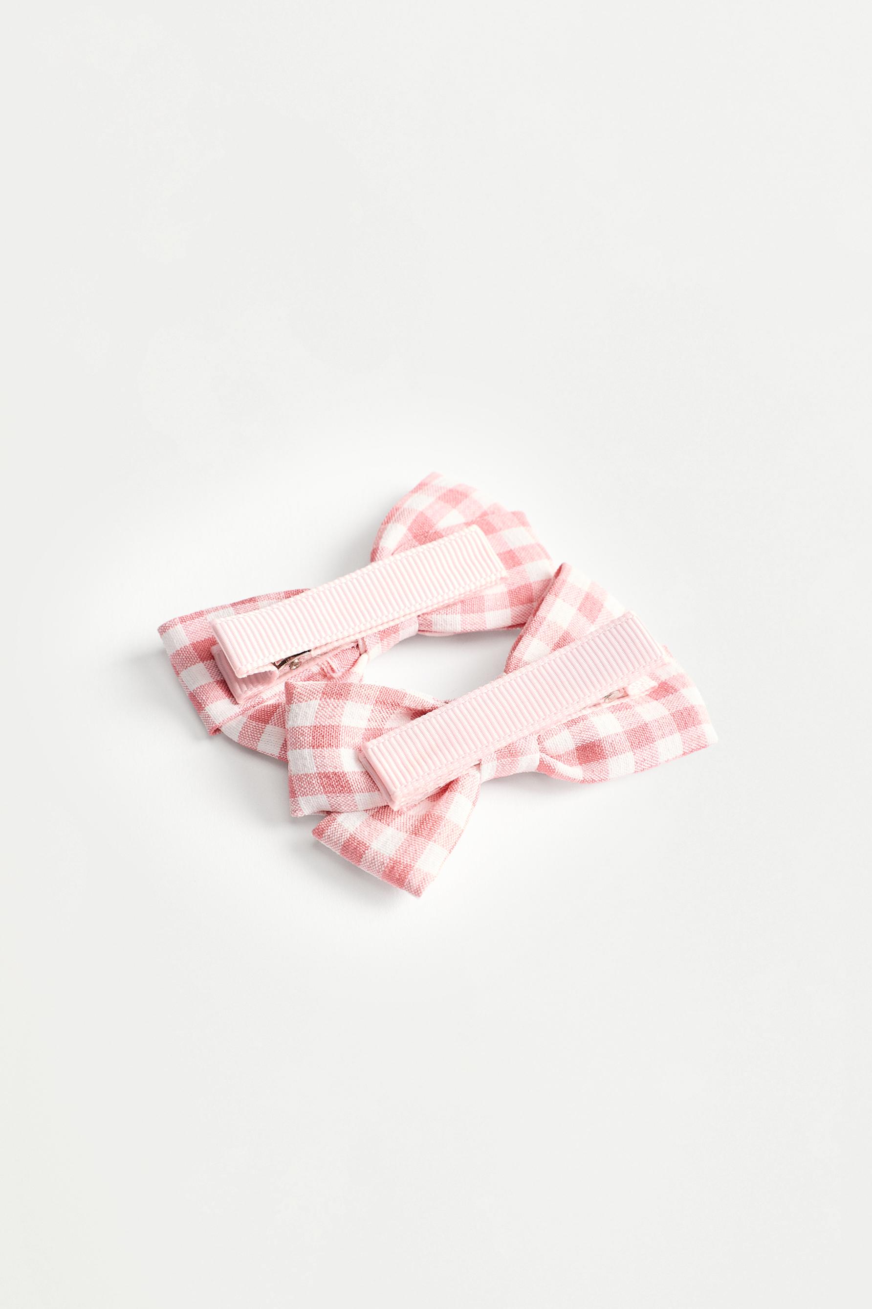 2-pack gingham hair bows — PINK