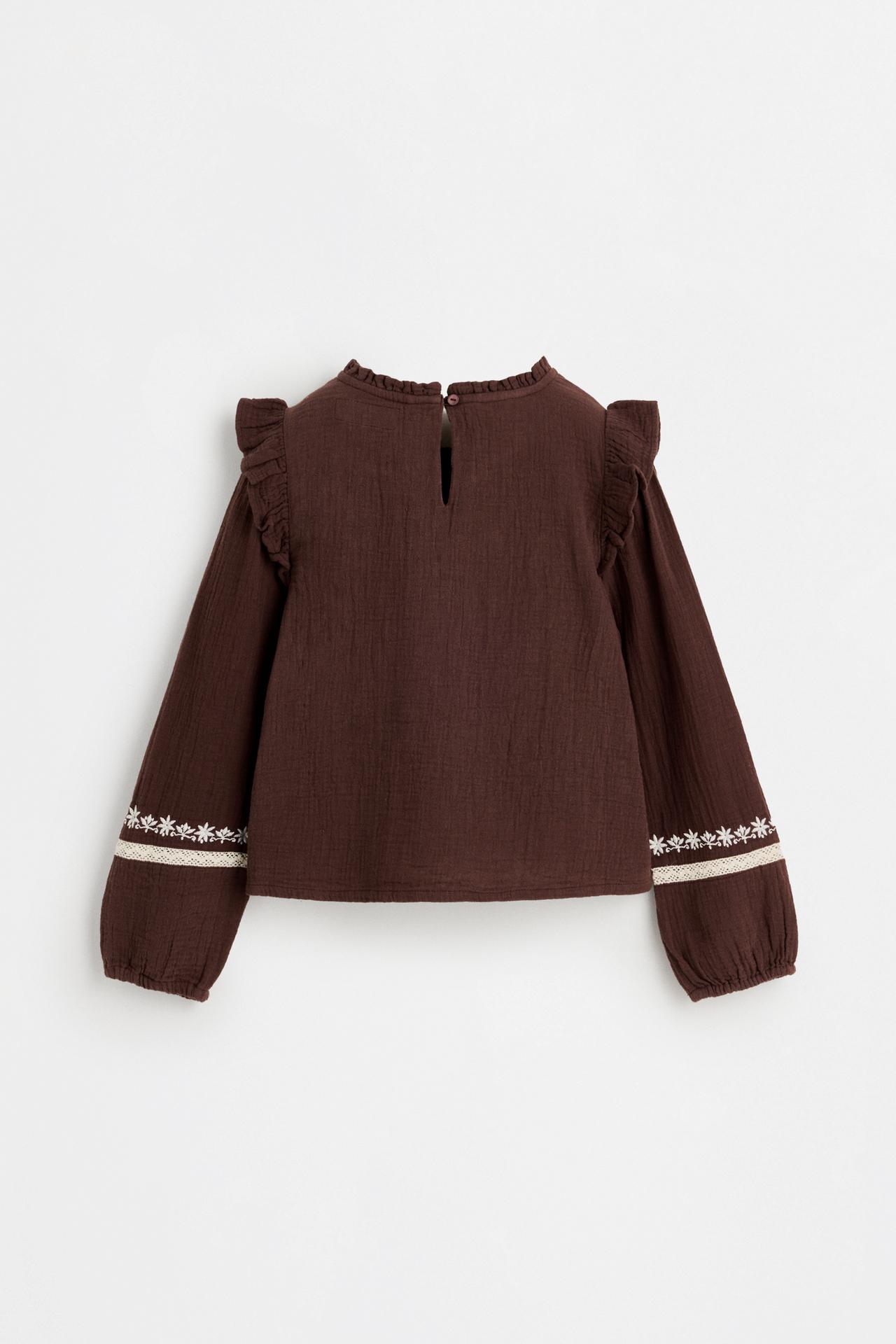 Textured embroidered blouse — DARK BROWN