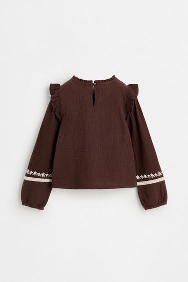 Textured embroidered blouse — DARK BROWN 2