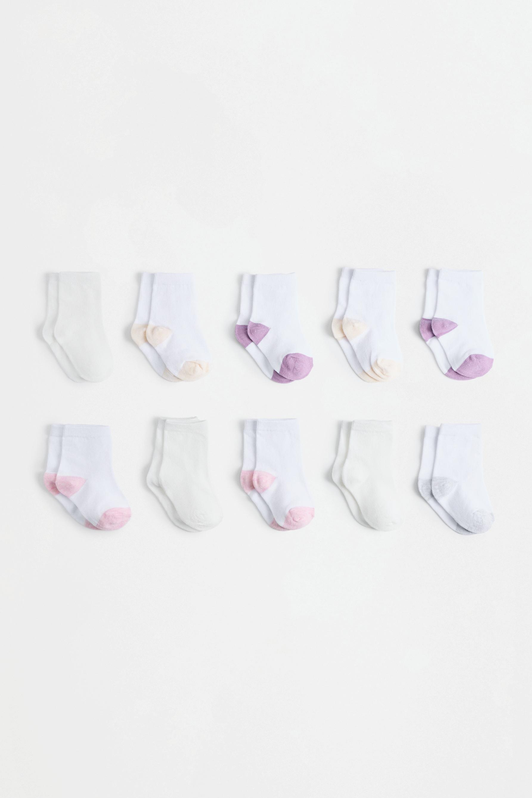 Solid Long Socks (10-Pack) — PINK/WHITE