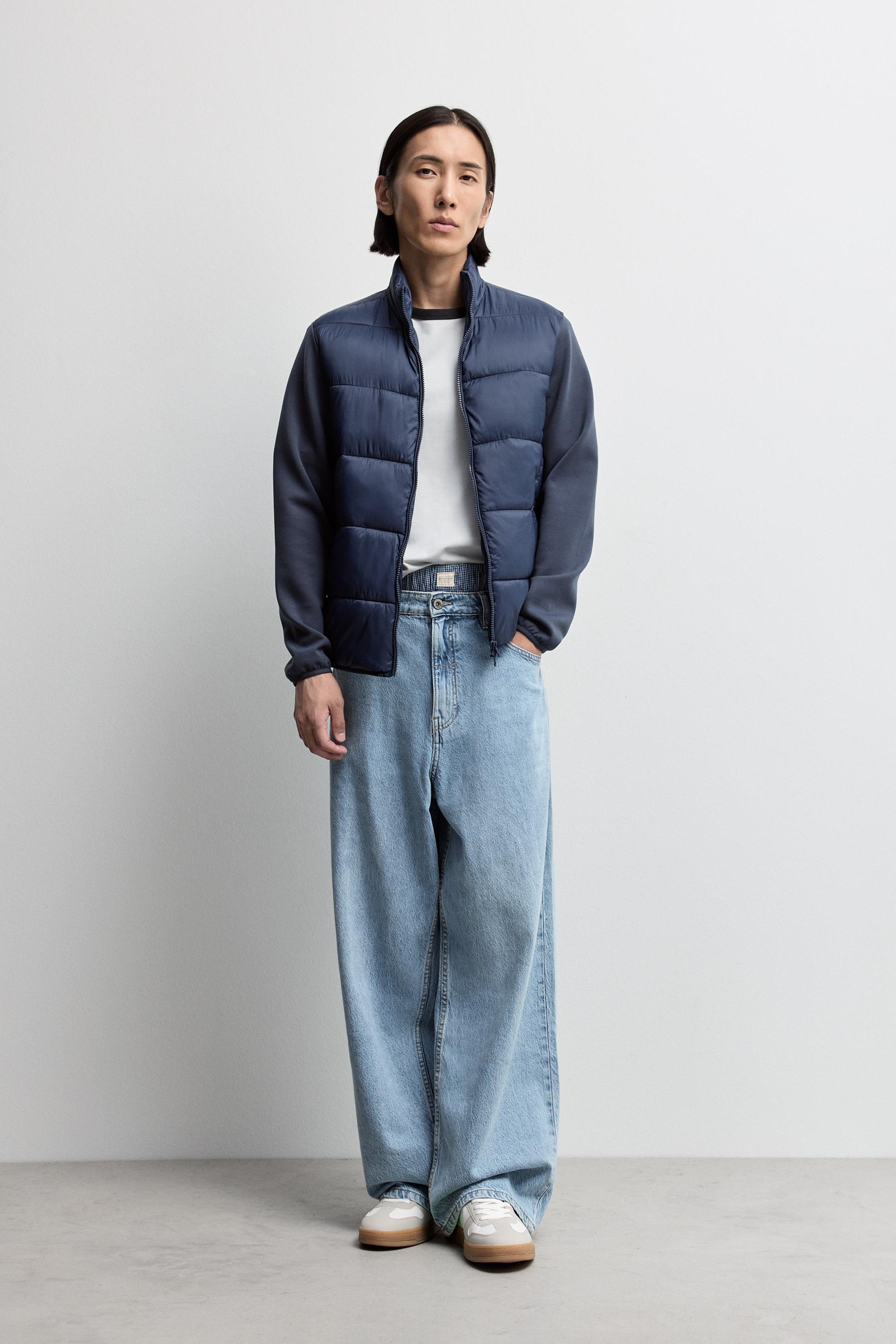 Quilted jacket with interlock sleeves — BLUE