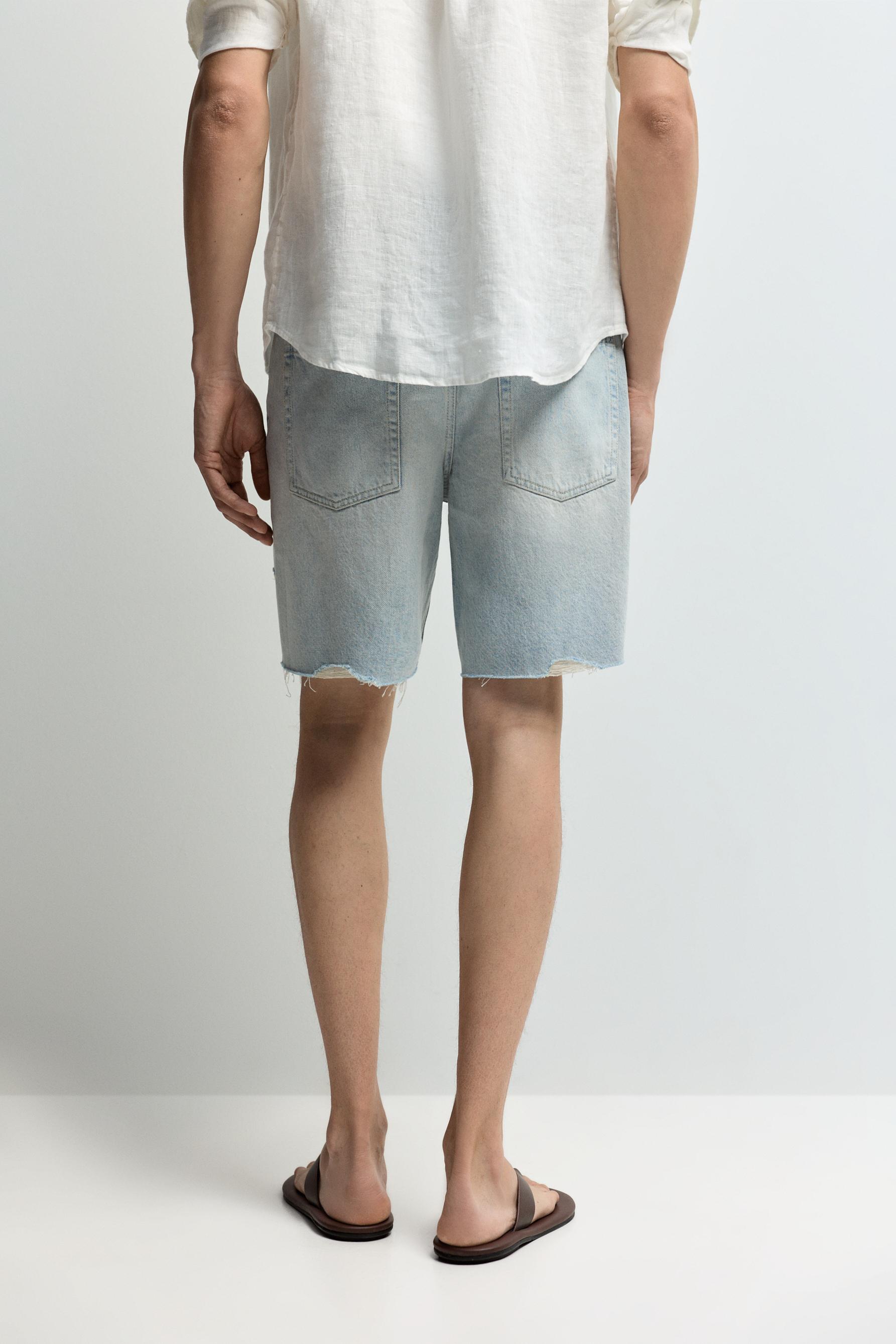 Ripped denim Bermuda shorts — SKY BLUE