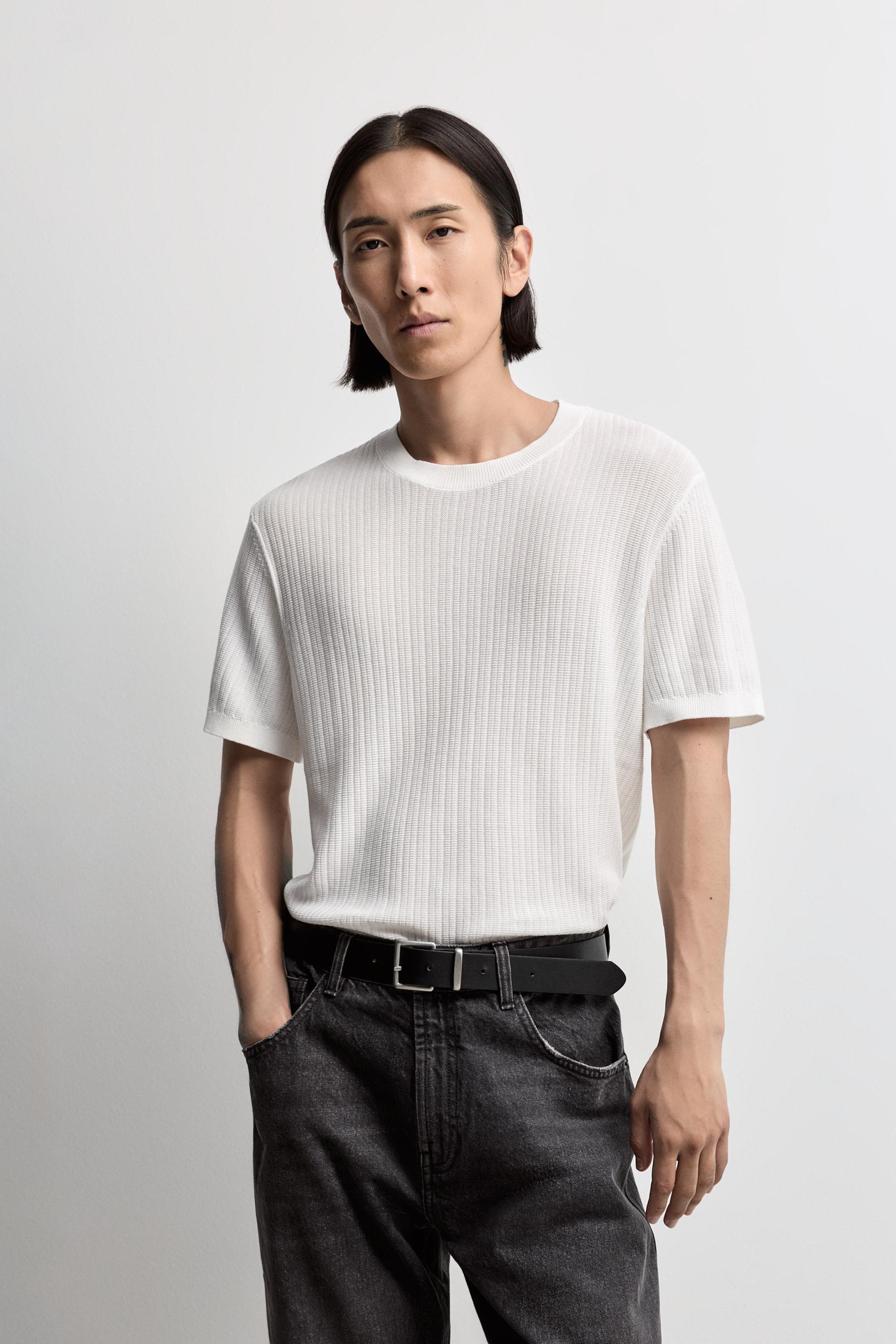 Ribbed knit T-shirt — WHITE