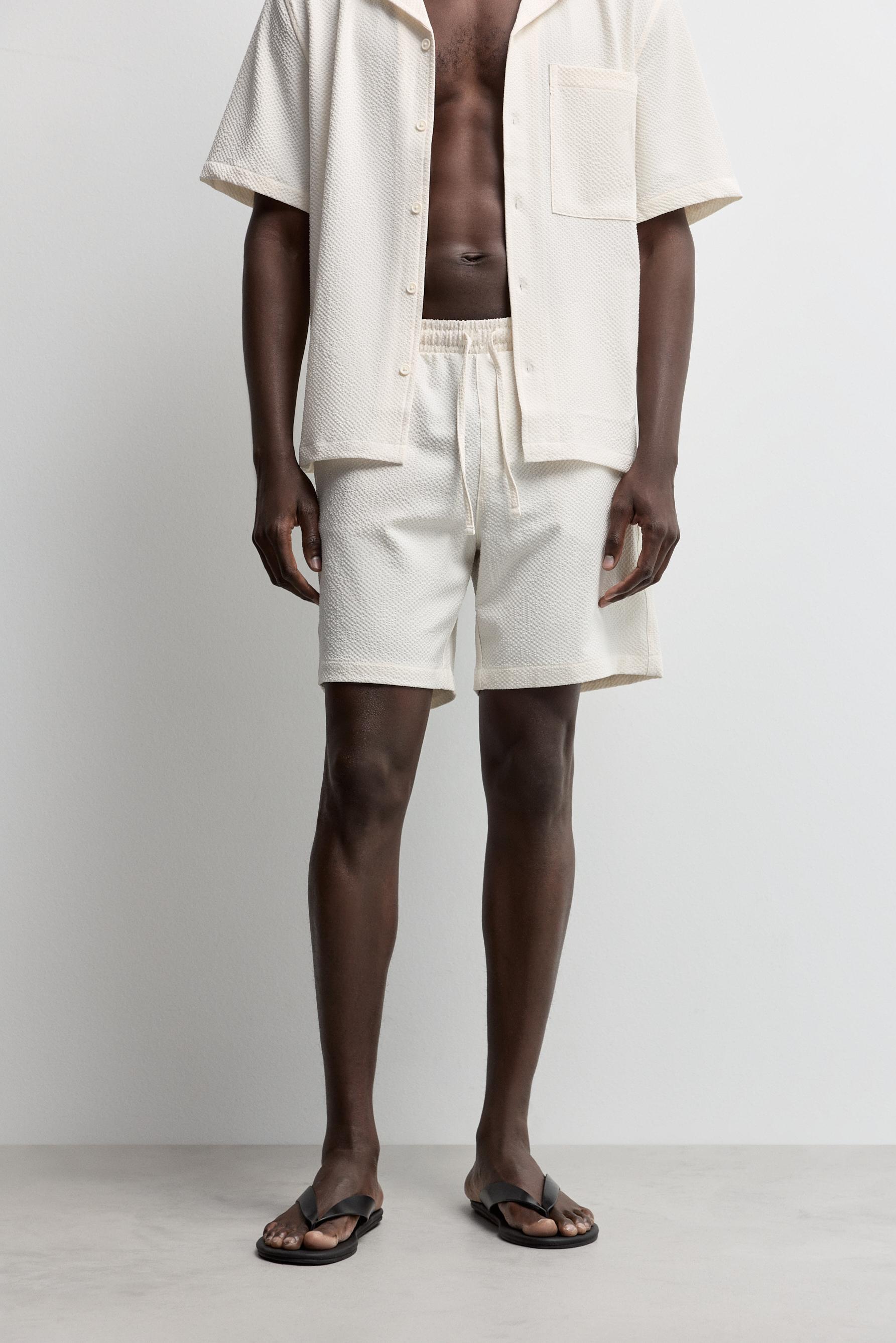 Seersucker Bermuda shorts — OFF WHITE