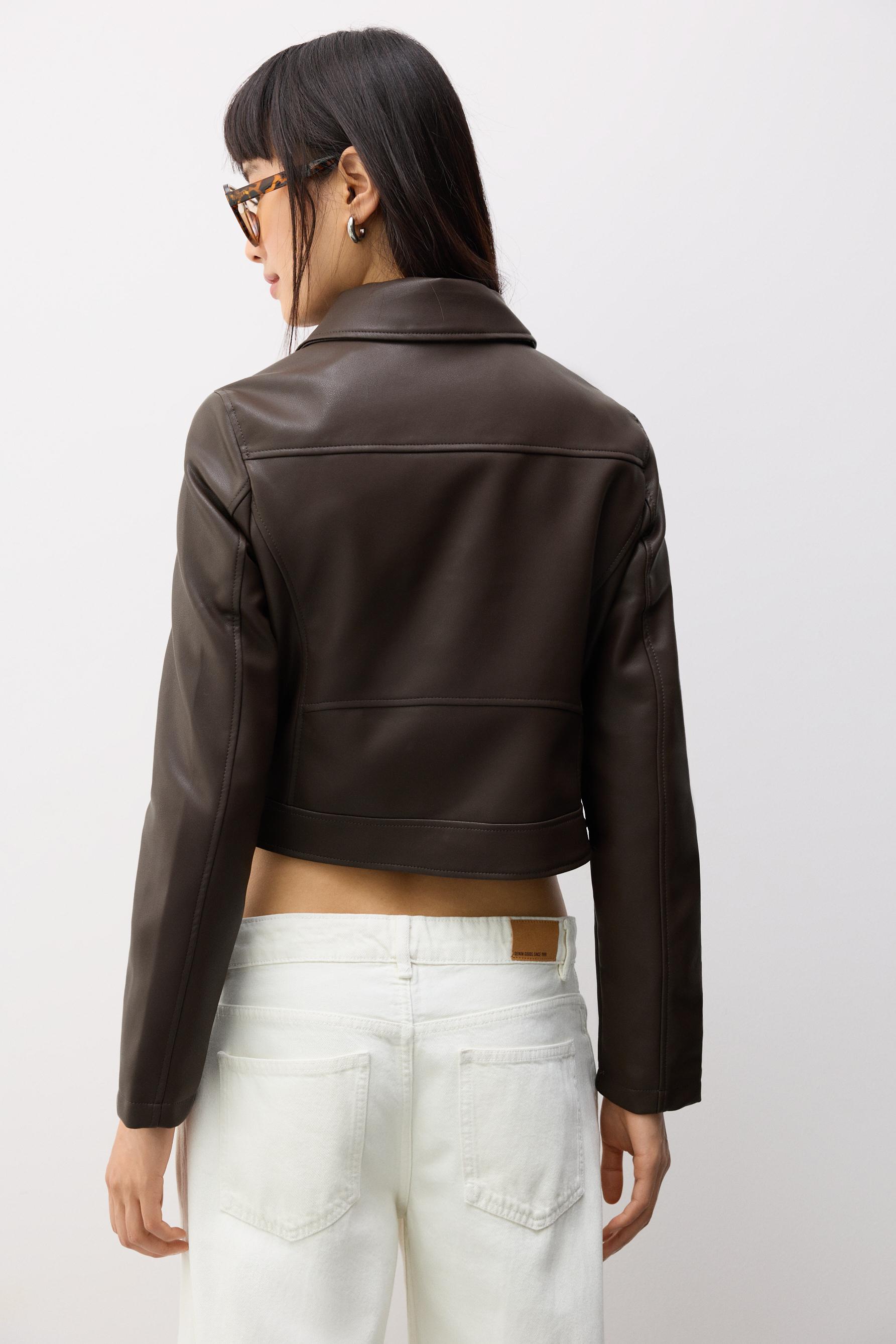 Leather-effect biker jacket — CHOCOLATE
