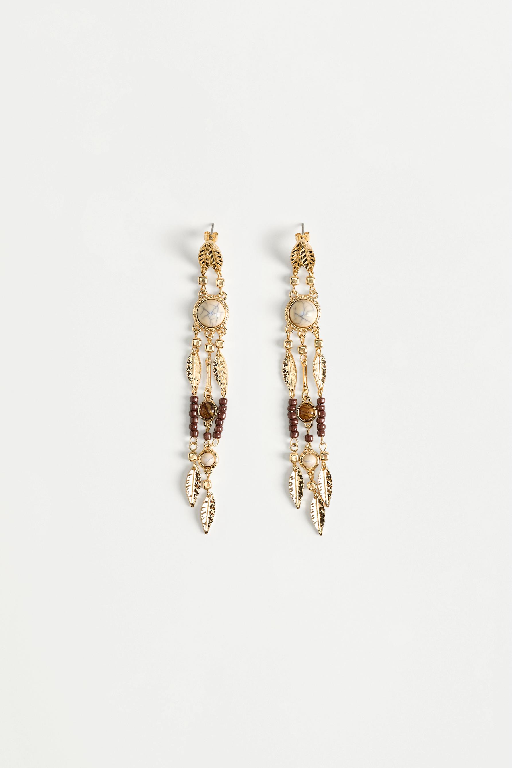 Dangle earrings with stones and leaves — GOLDEN