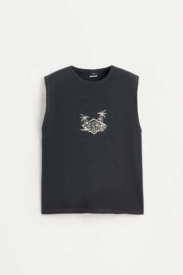 Printed sleeveless T-shirt — PALE GREY 6