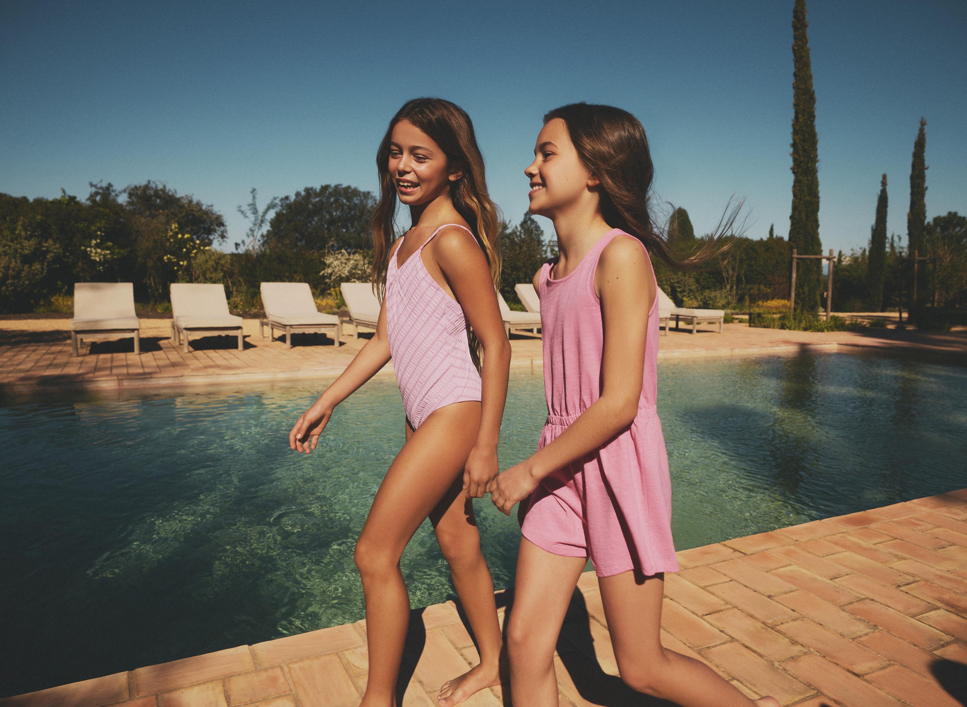 Girl's Striped Swimsuit — PINK