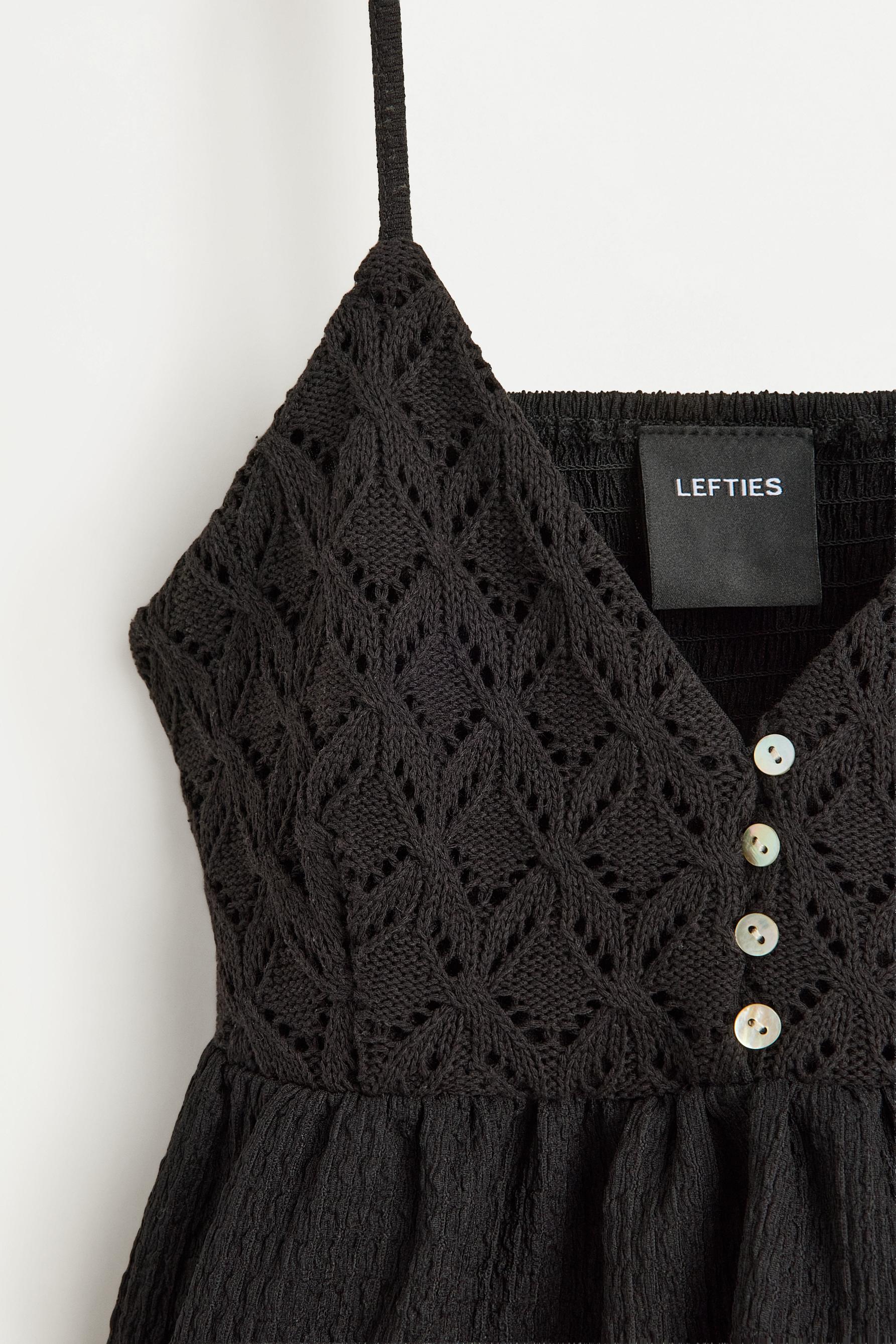 Crochet-effect top — BLACK