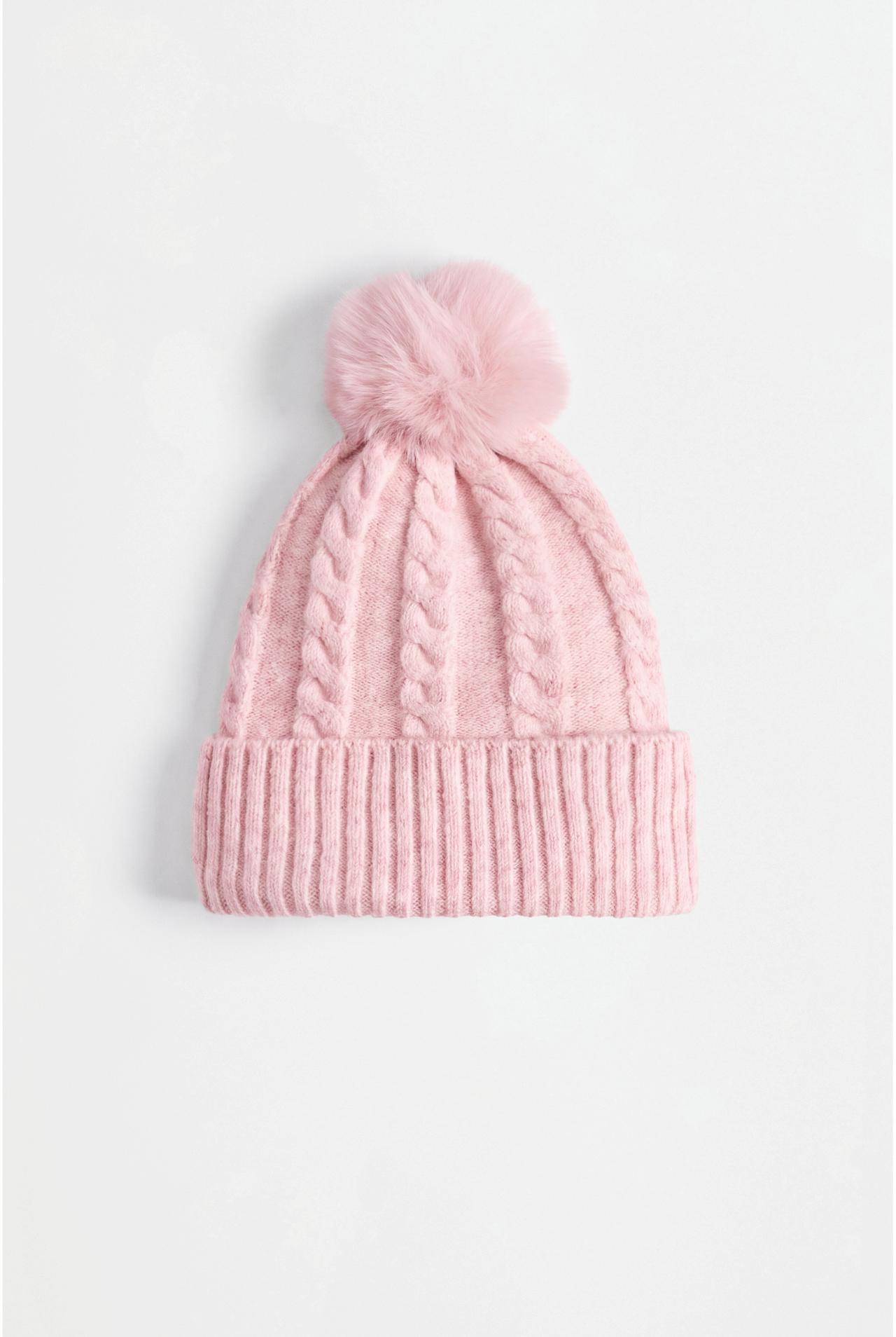 Pom-pom knit beanie — PINK