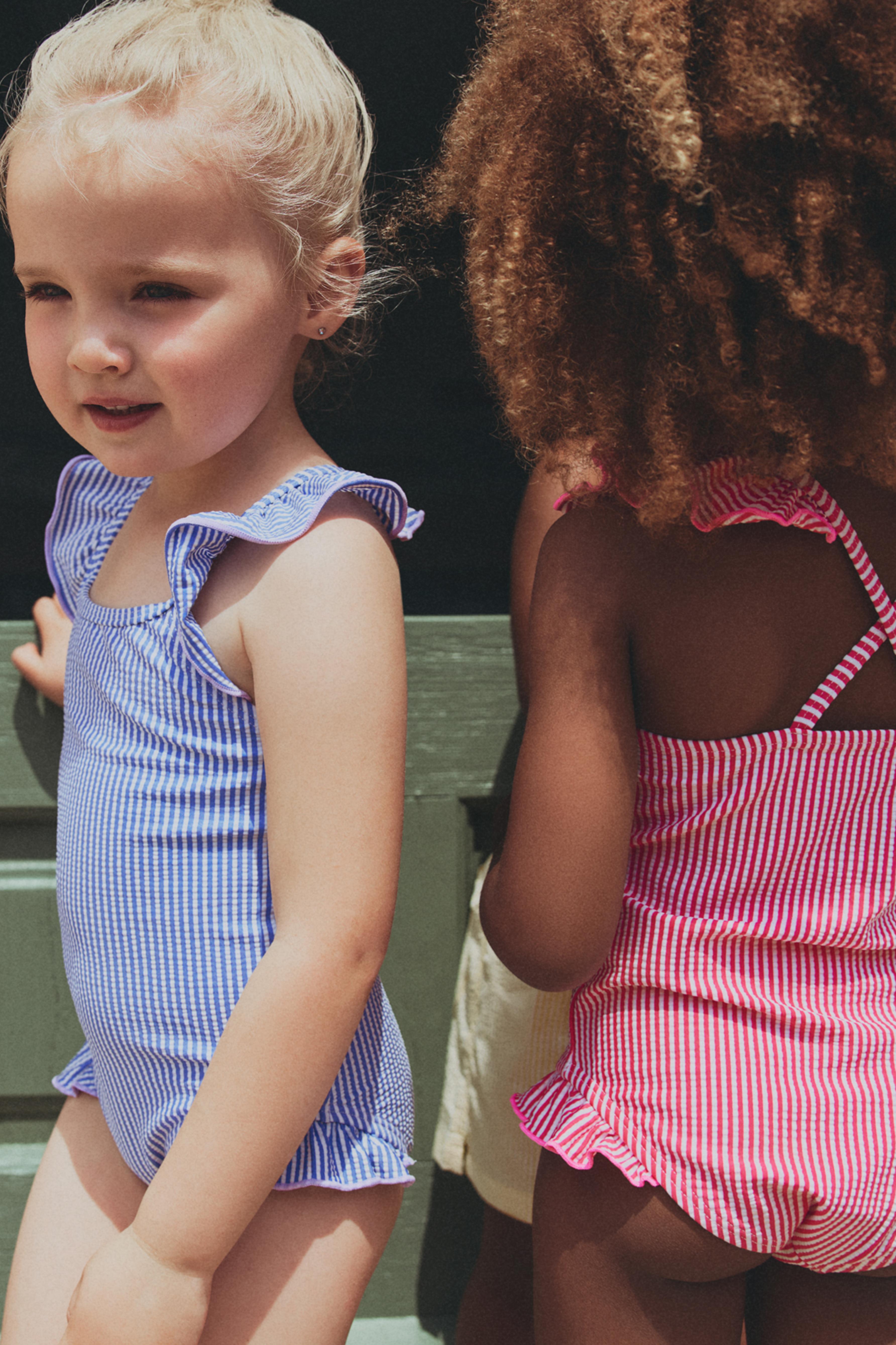Striped ruffled swimsuit — BLUE