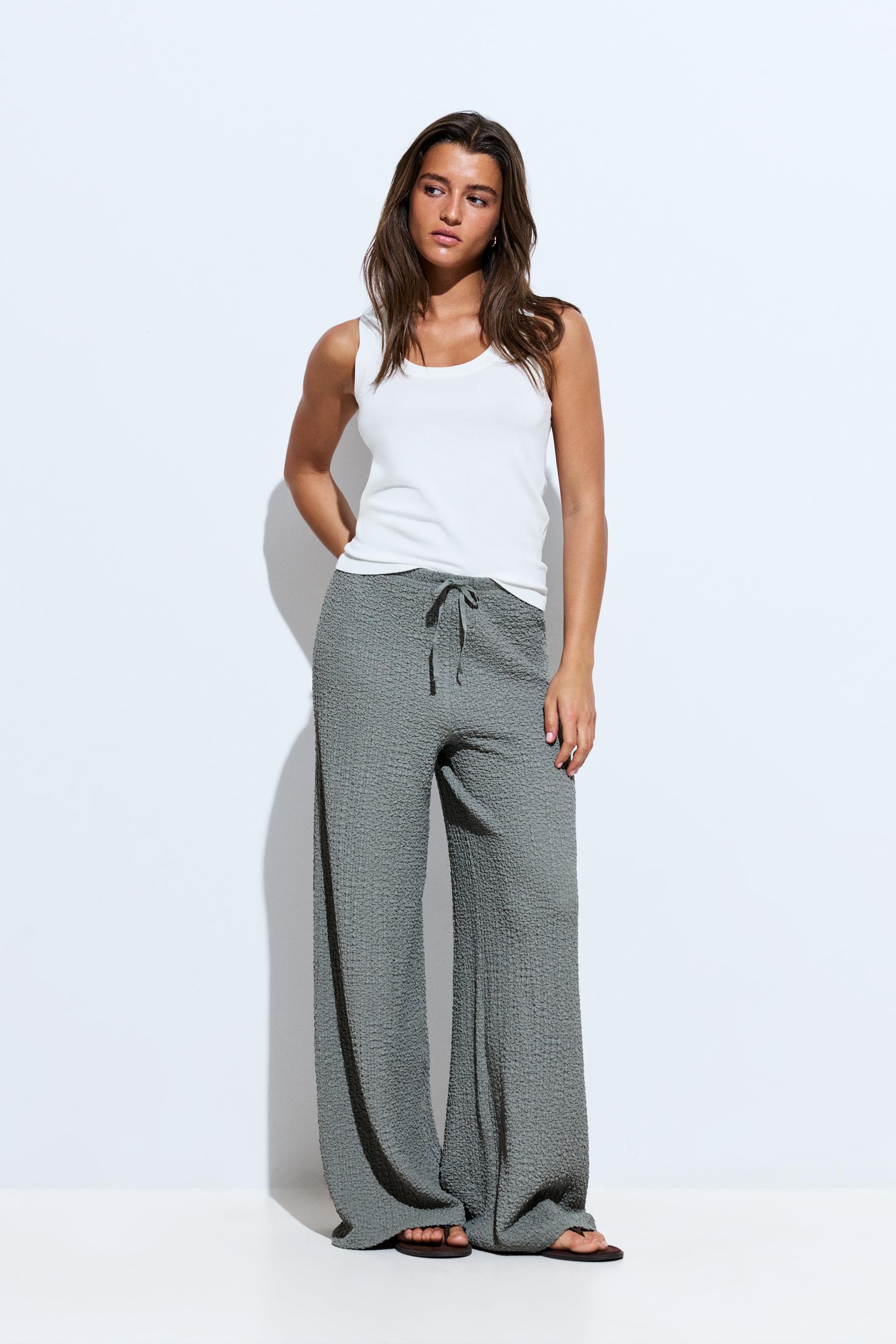 Textured wide-leg trousers — PALE KHAKI