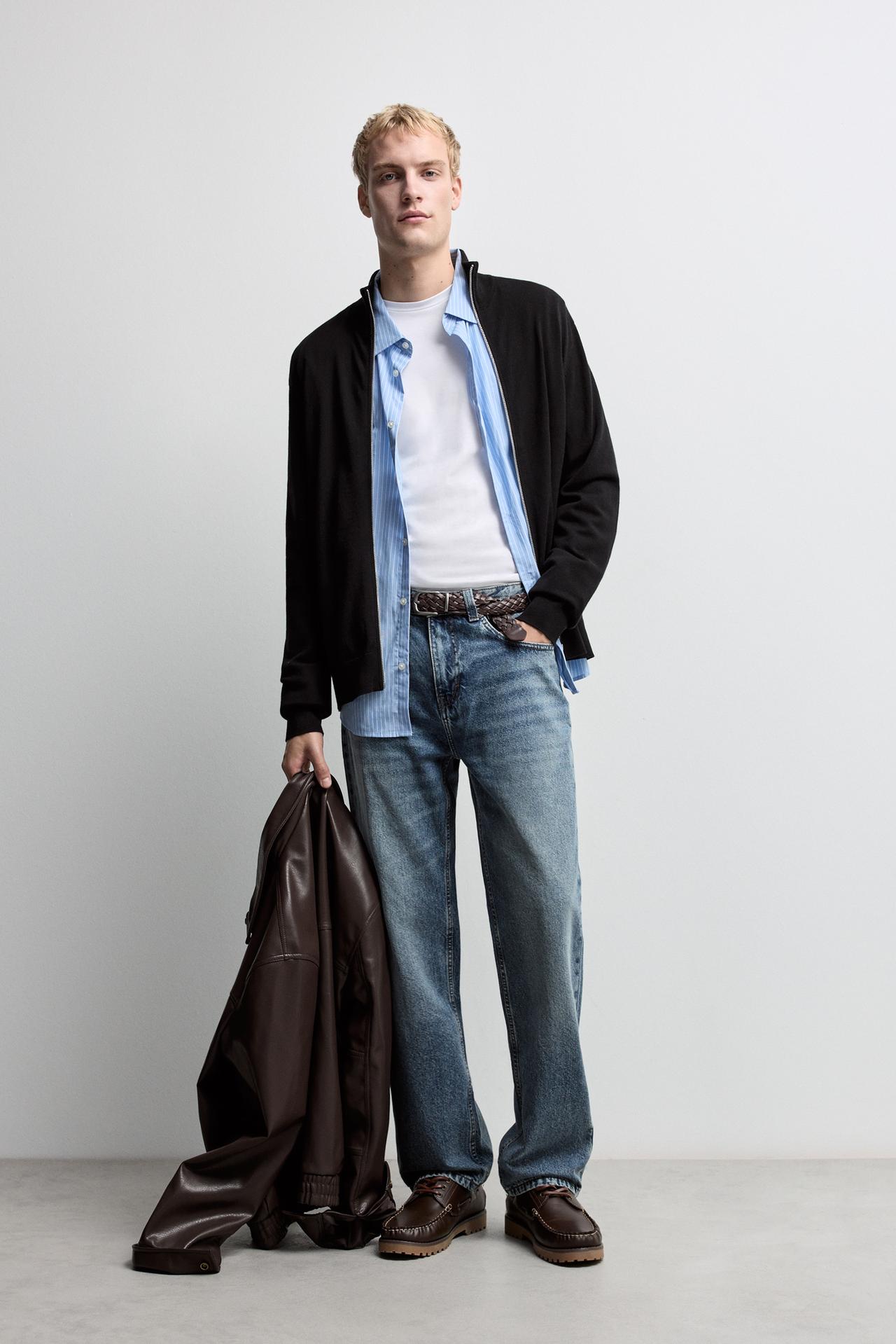 Mock-neck zip sweater — BLACK