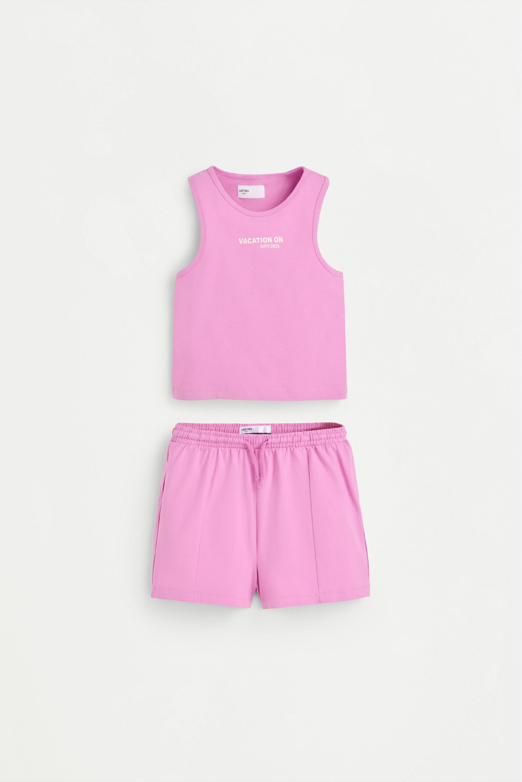 Text top and shorts set — FUCHSIA