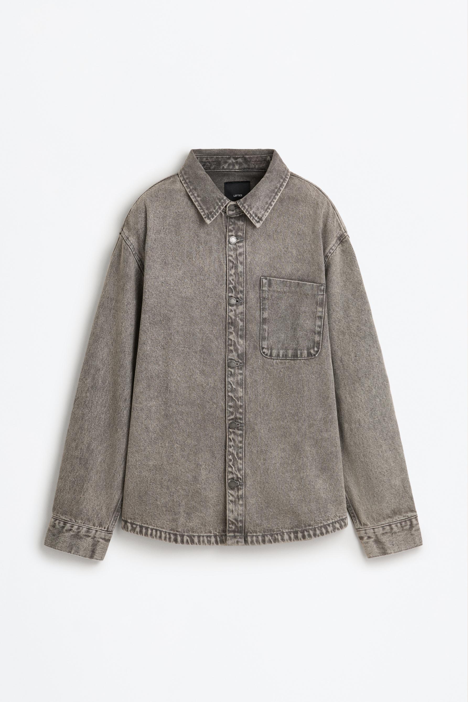 Denim overshirt with pocket — GREY