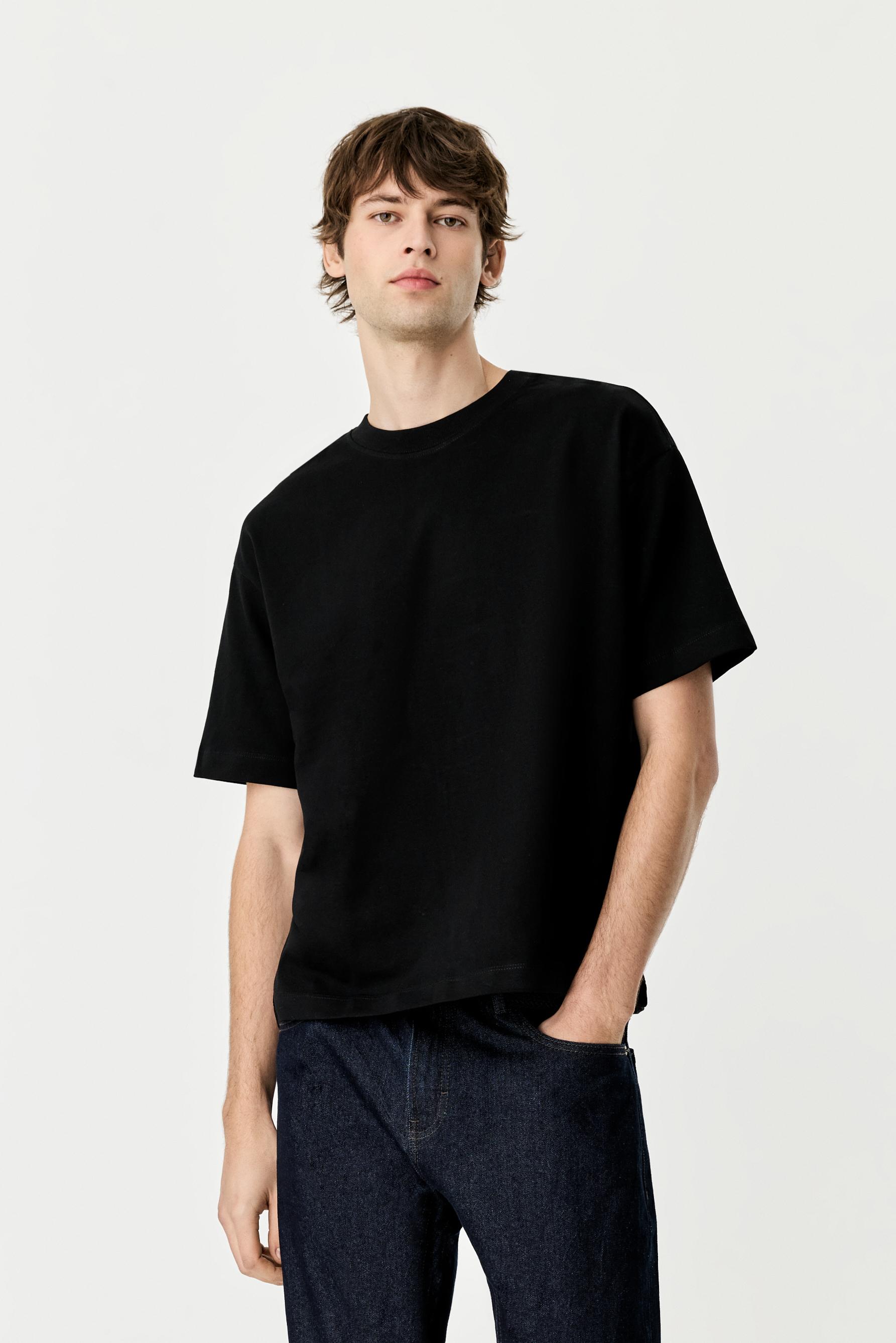 Boxy medium weight T-shirt — BLACK