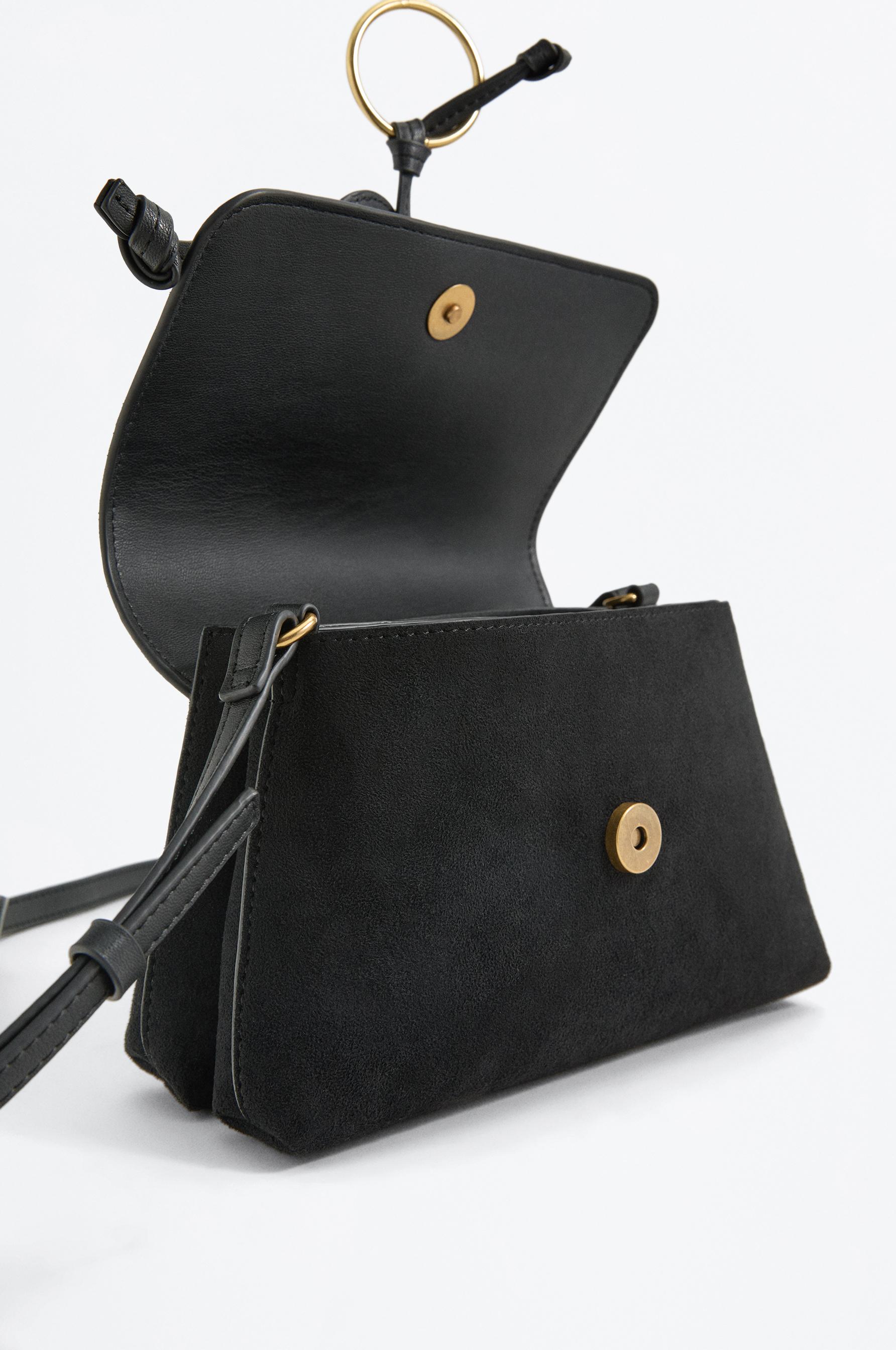 Faux suede crossbody bag — BLACK