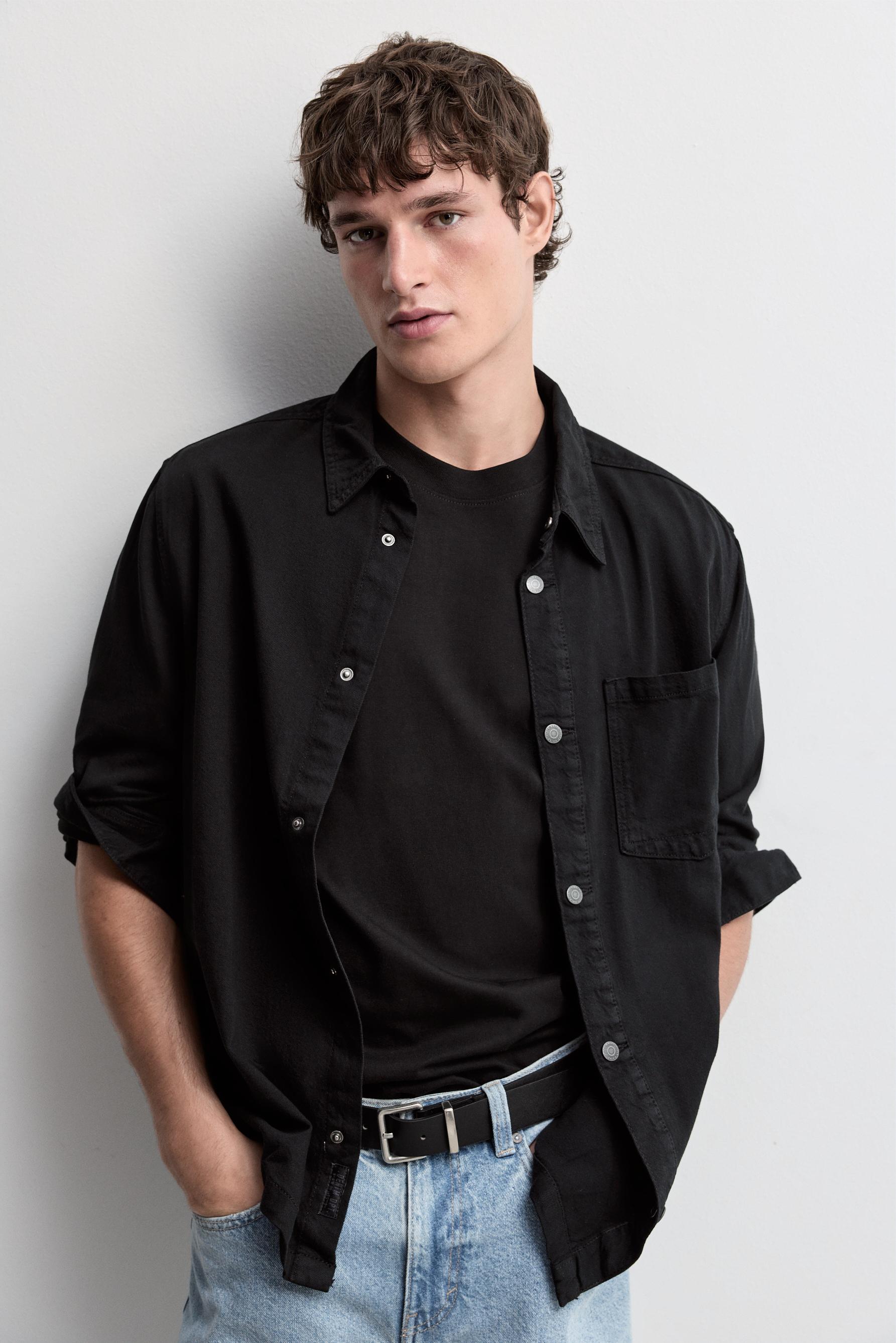Lightweight denim overshirt — BLACK