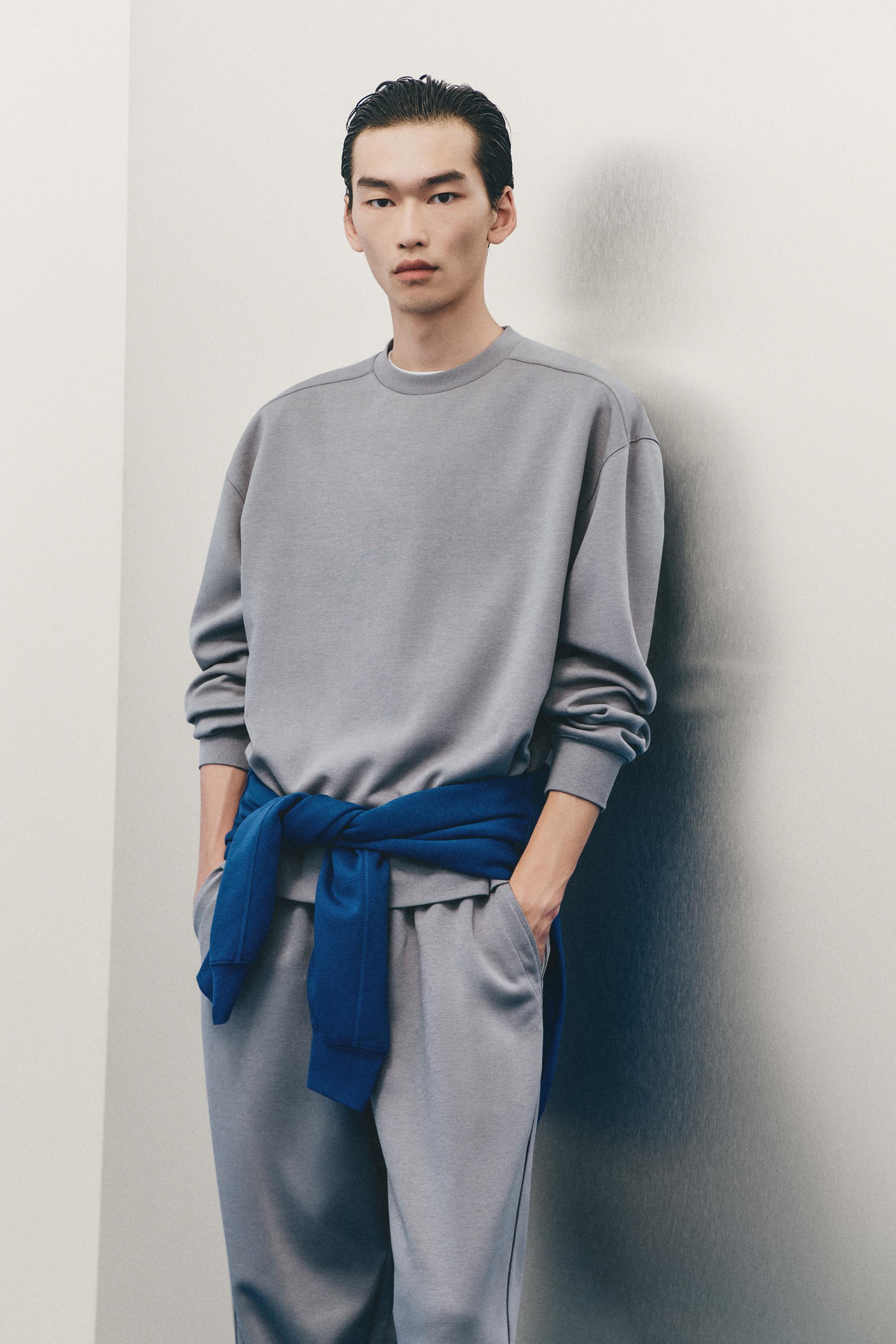 Round neck interlock sweatshirt — MEDIUM GREY