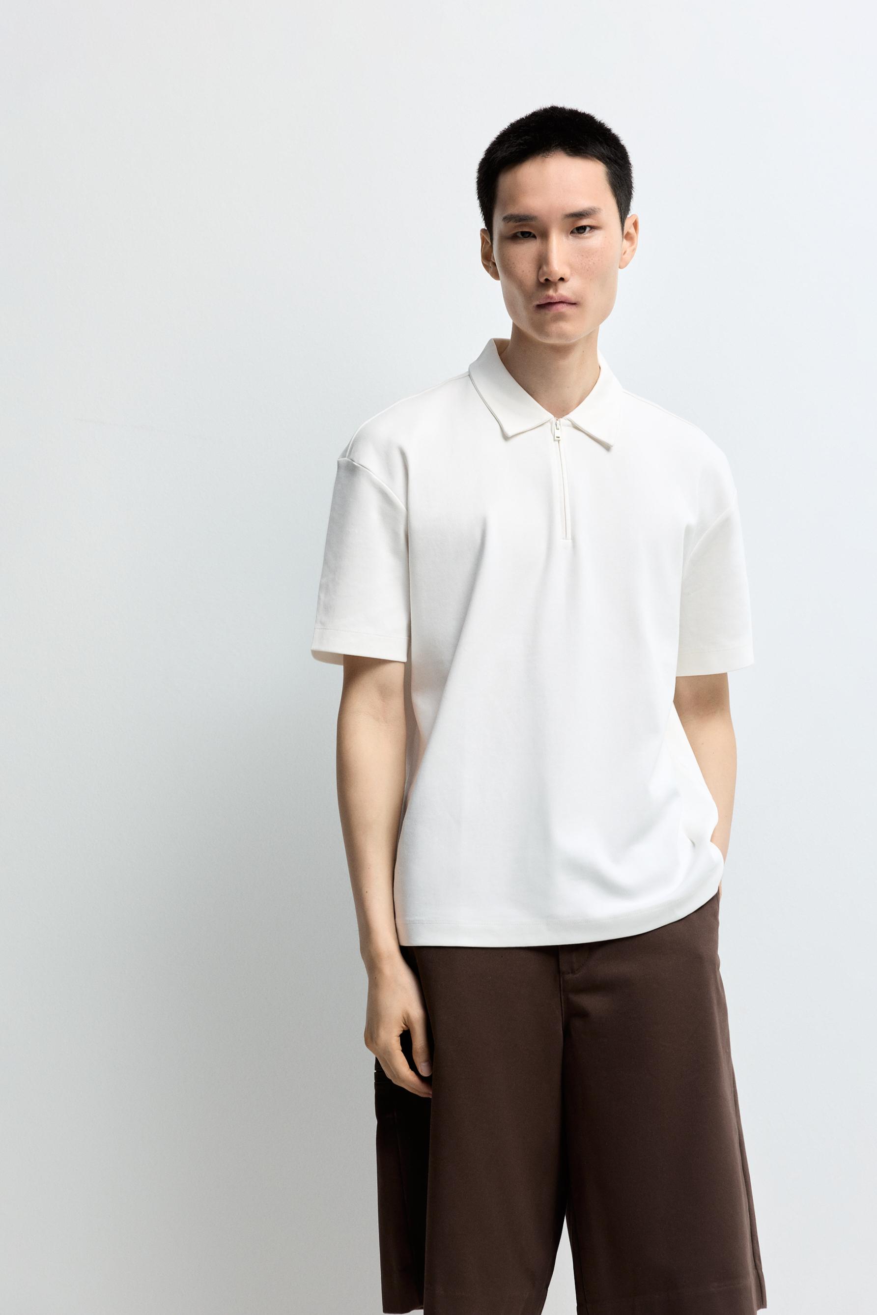 Interlock zip-up polo shirt — OFF WHITE