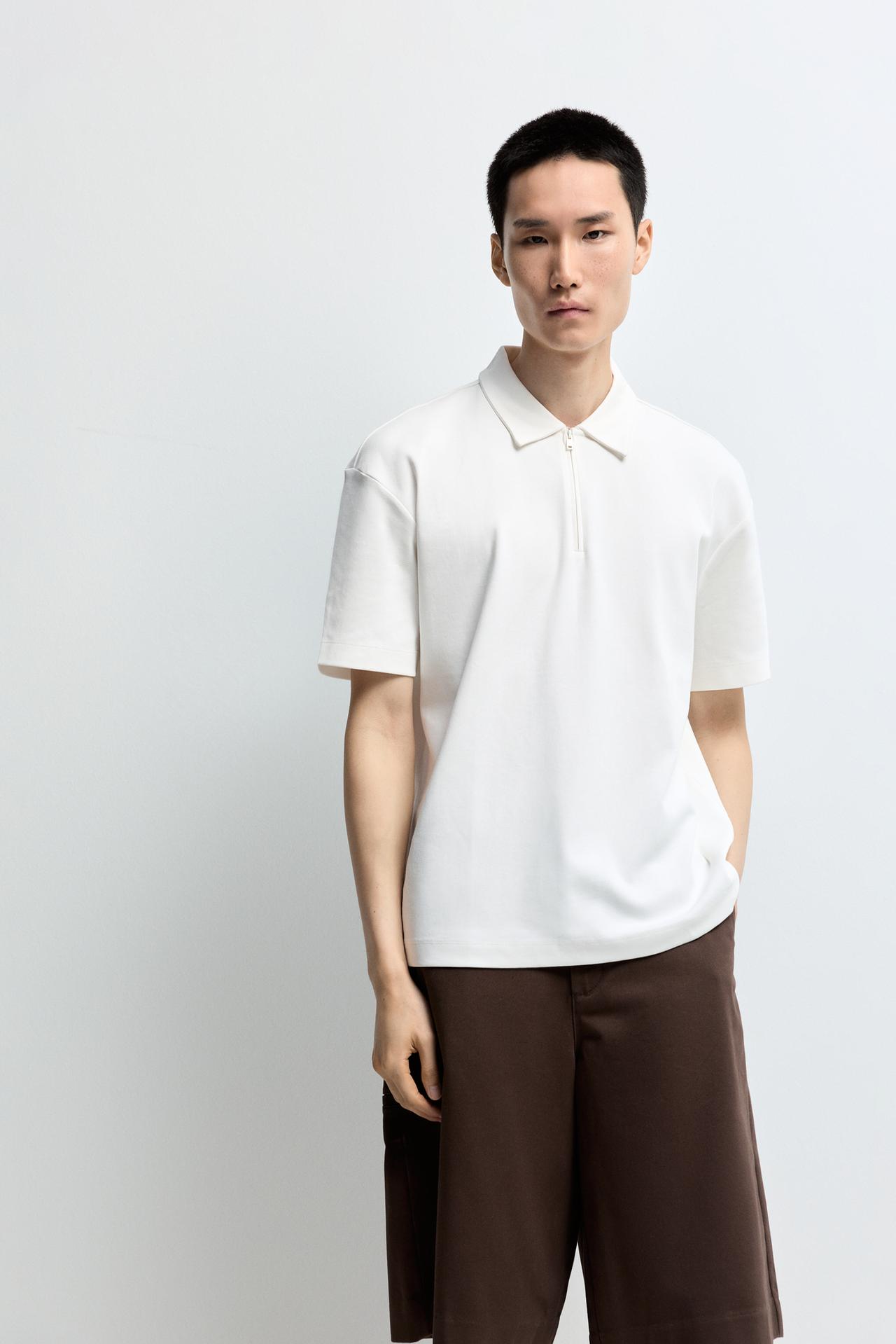 Interlock zip-up polo shirt — OFF WHITE