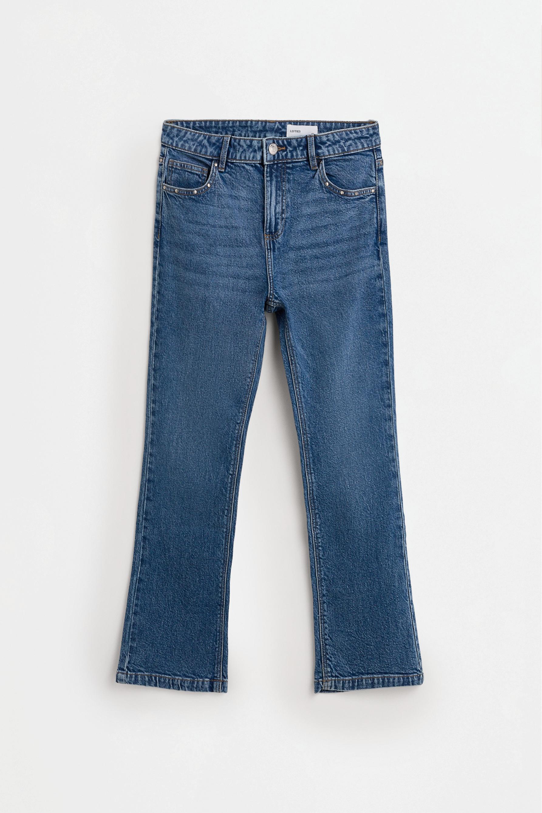 Rhinestone wing bell bottom jeans — INDIGO