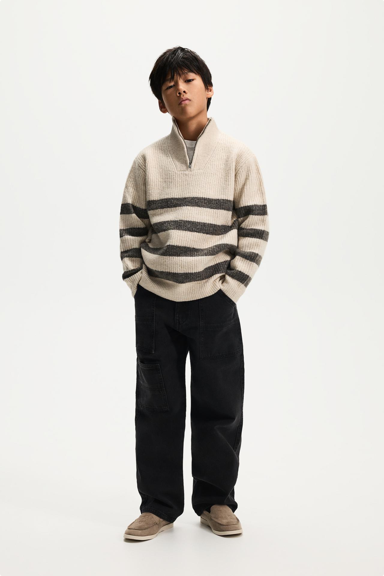 Striped zipper sweater — MINK