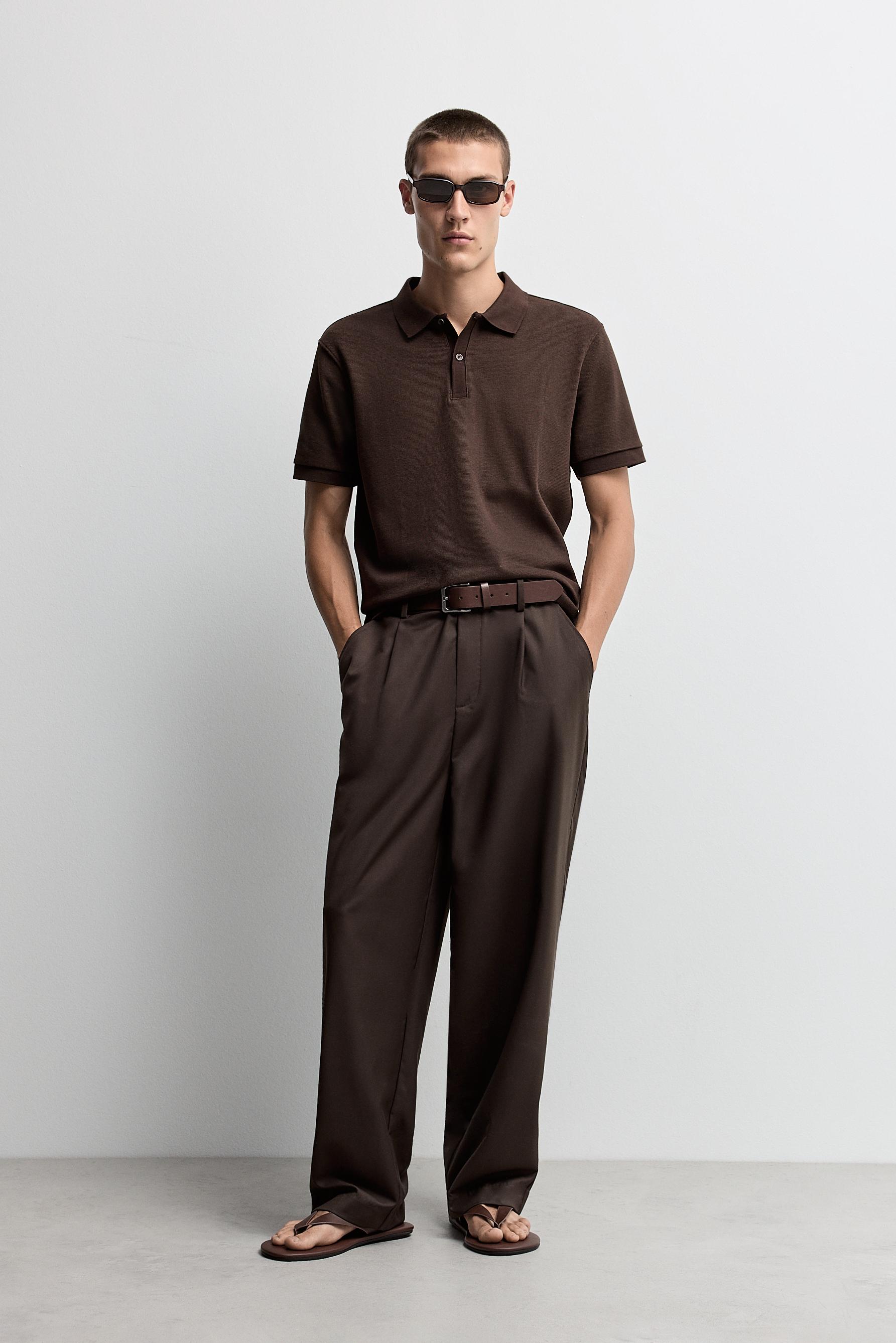 Basic textured polo shirt — BROWN