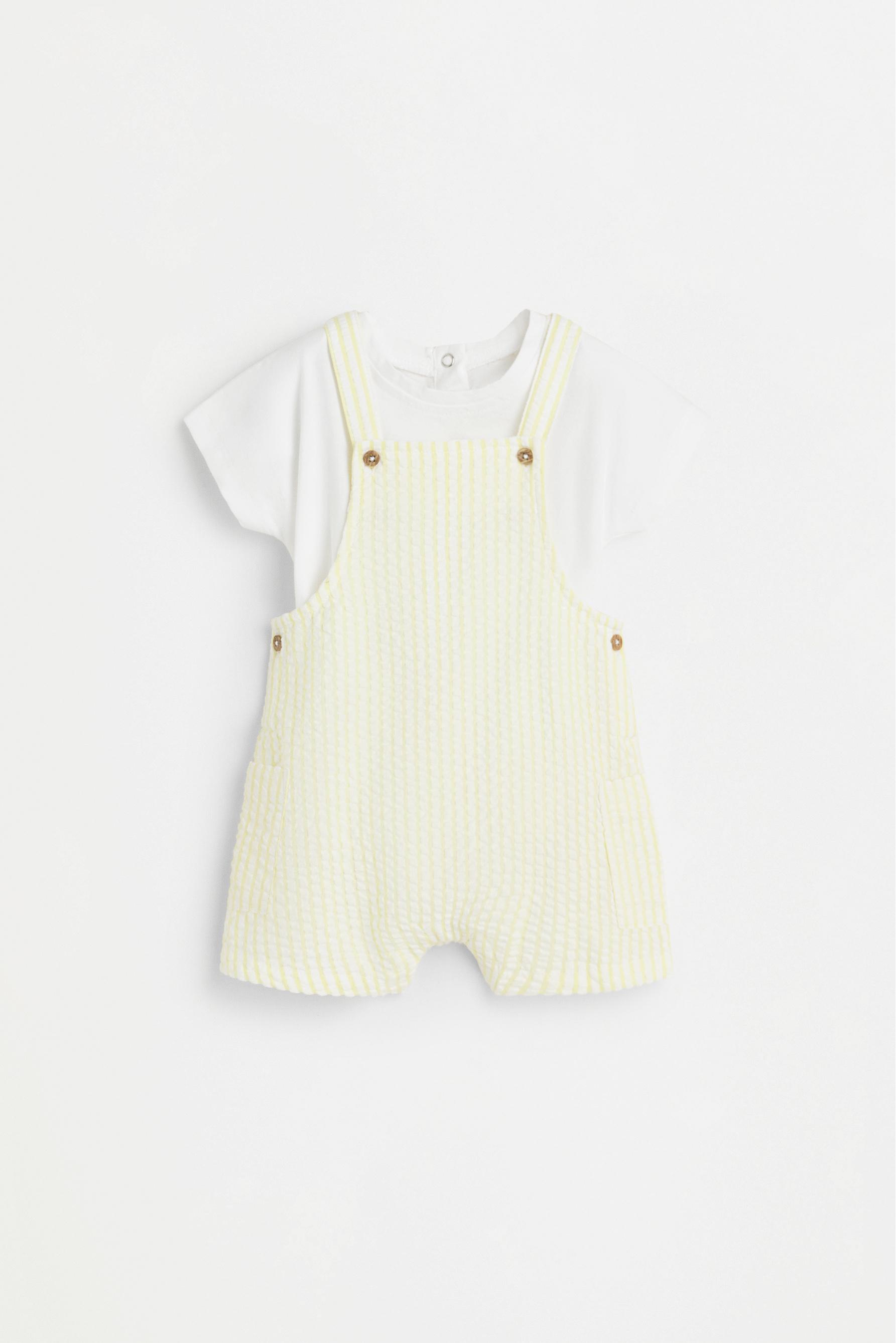 Striped bodysuit and short dungarees co-ord — TURQUOISE