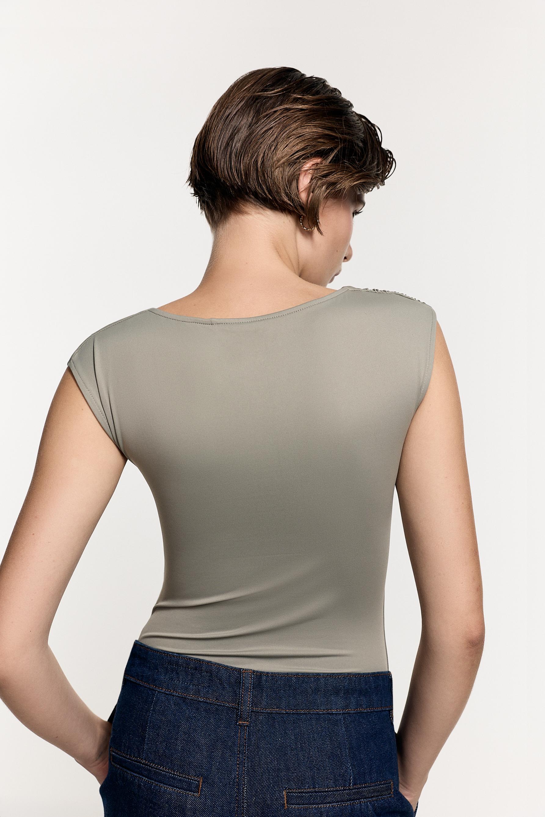 Polyamide sleeveless bodysuit — PALE KHAKI