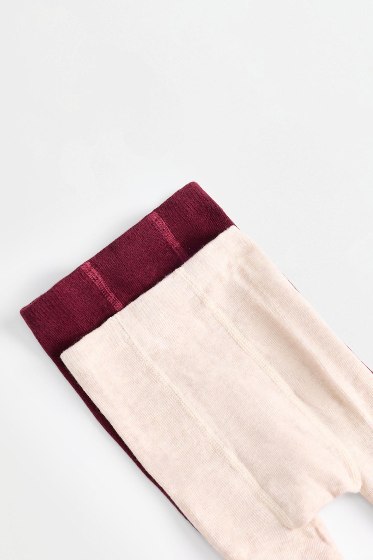 Pack of 2 plain tights — BURGUNDY/ECRU