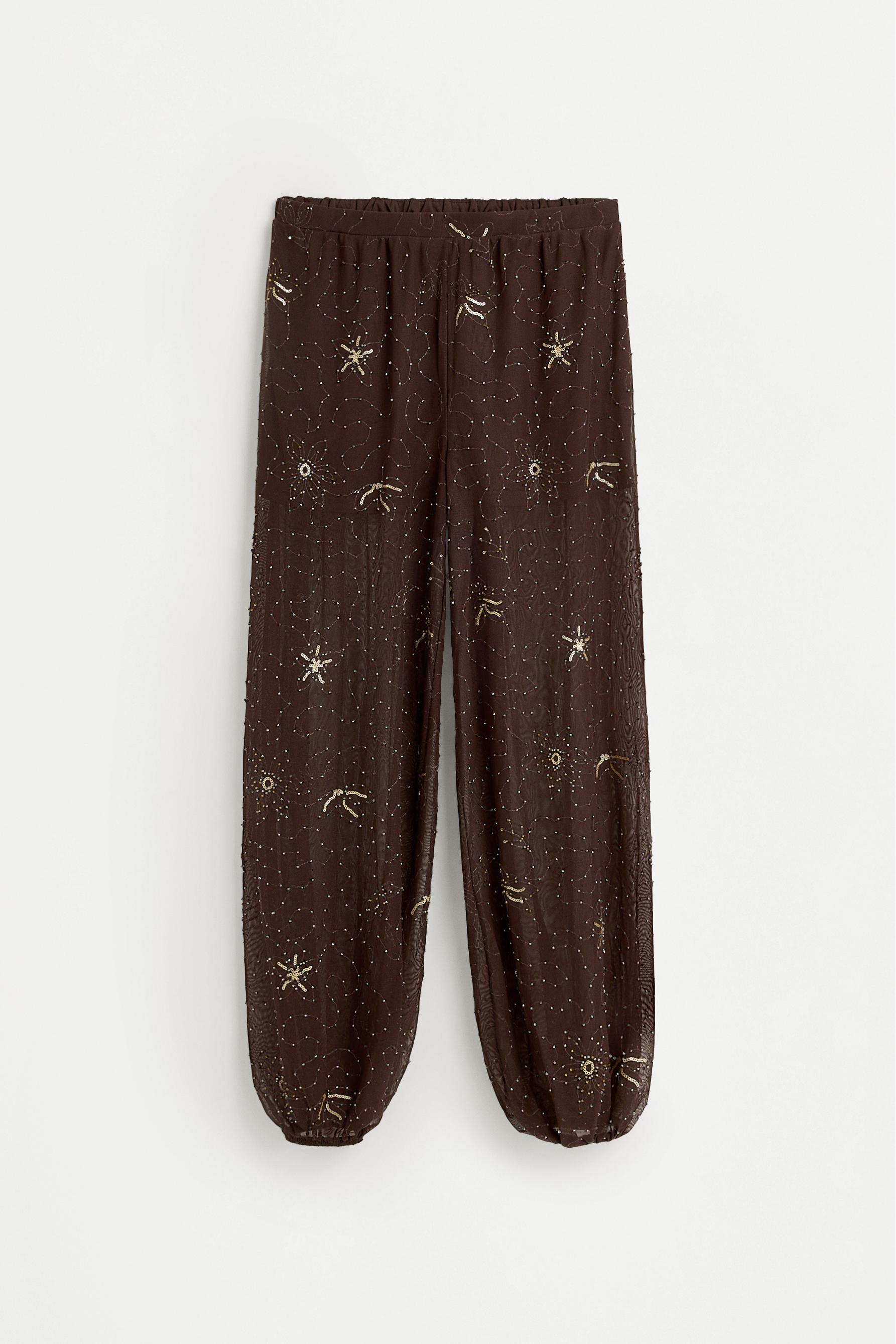 Rhinestone embroidered sarouel trousers — BROWN