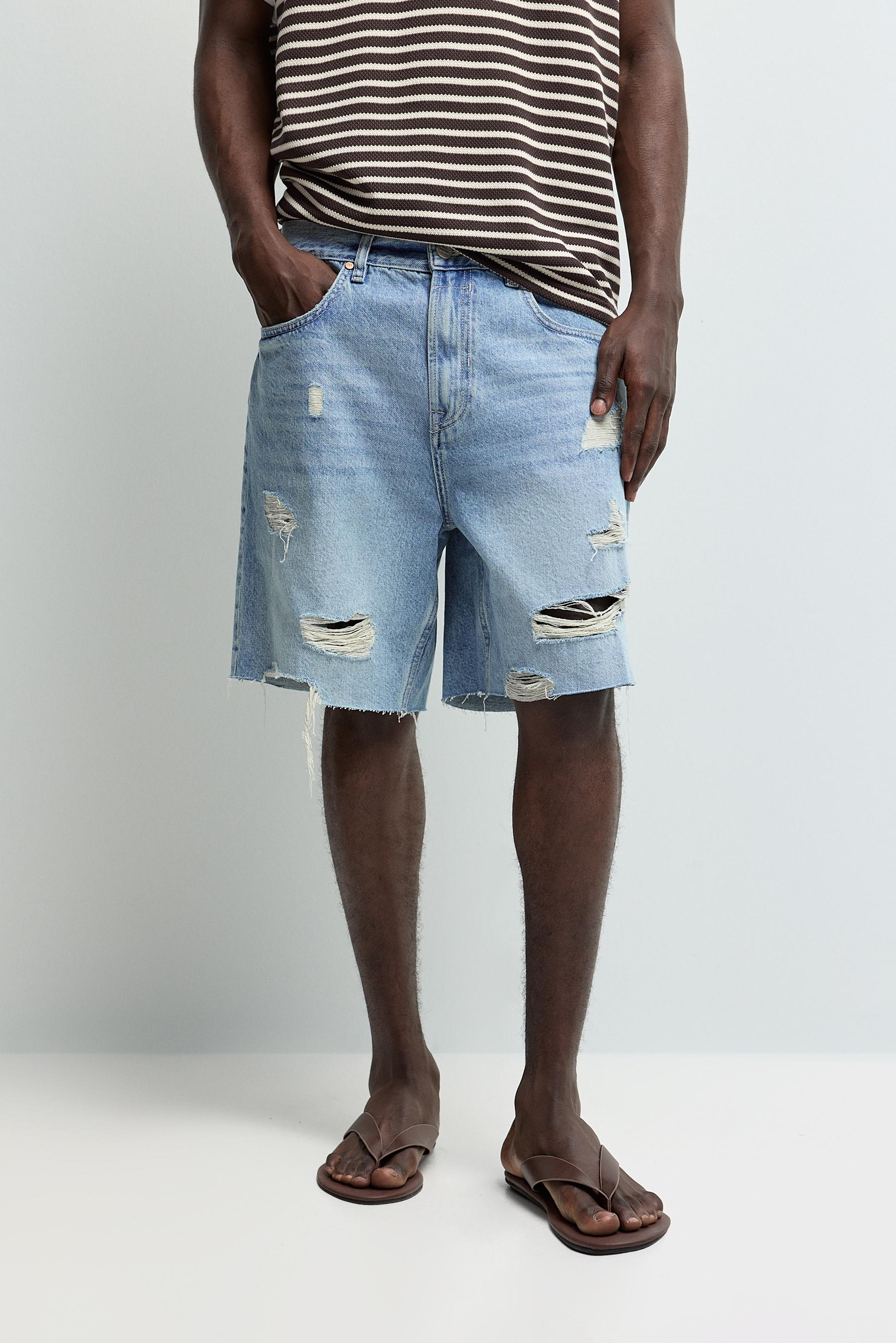 Ripped denim Bermuda shorts — PALE BLUE