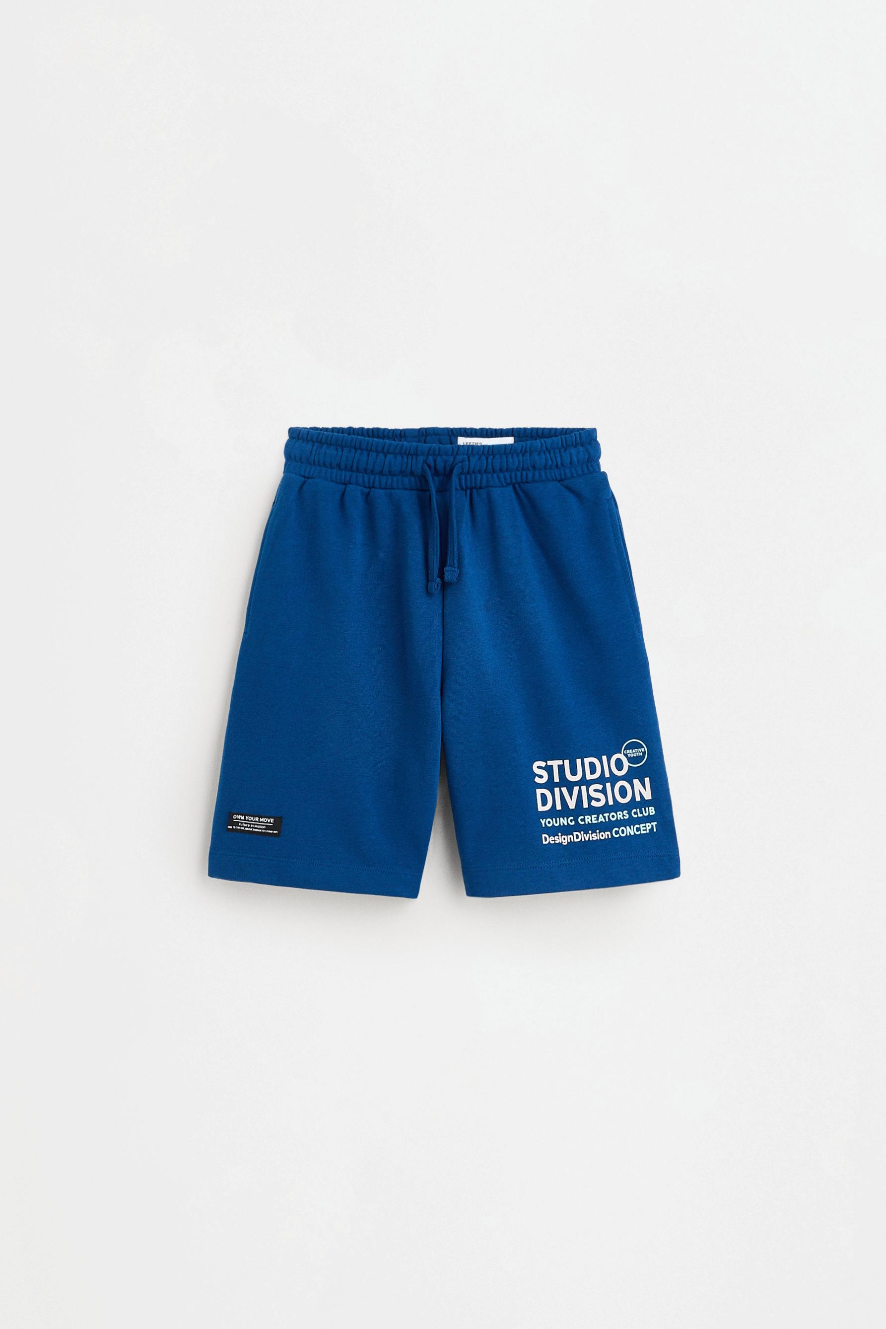 Plush Bermuda shorts with text — DARK BLUE