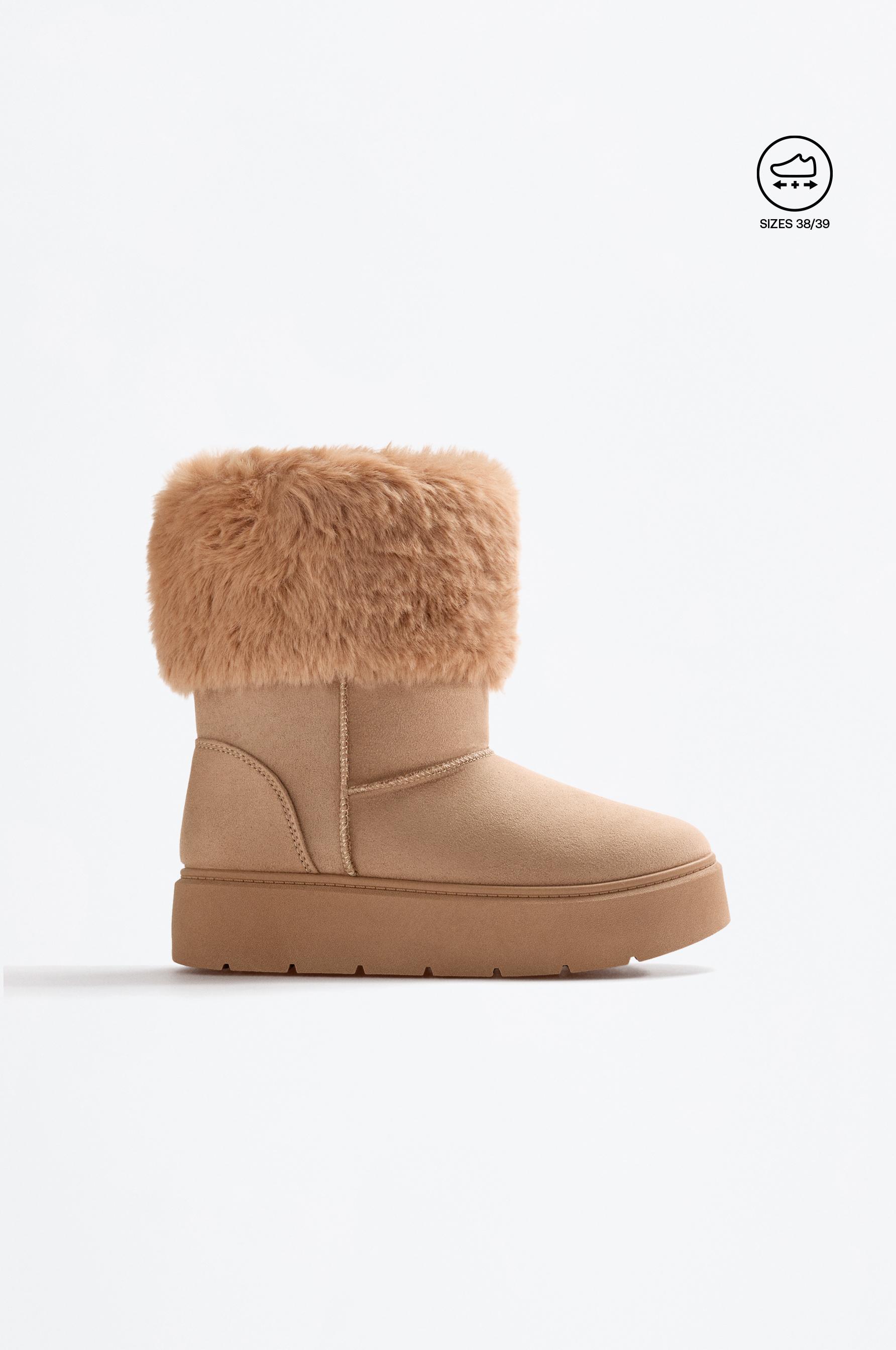 Faux fur collar boots — BROWN