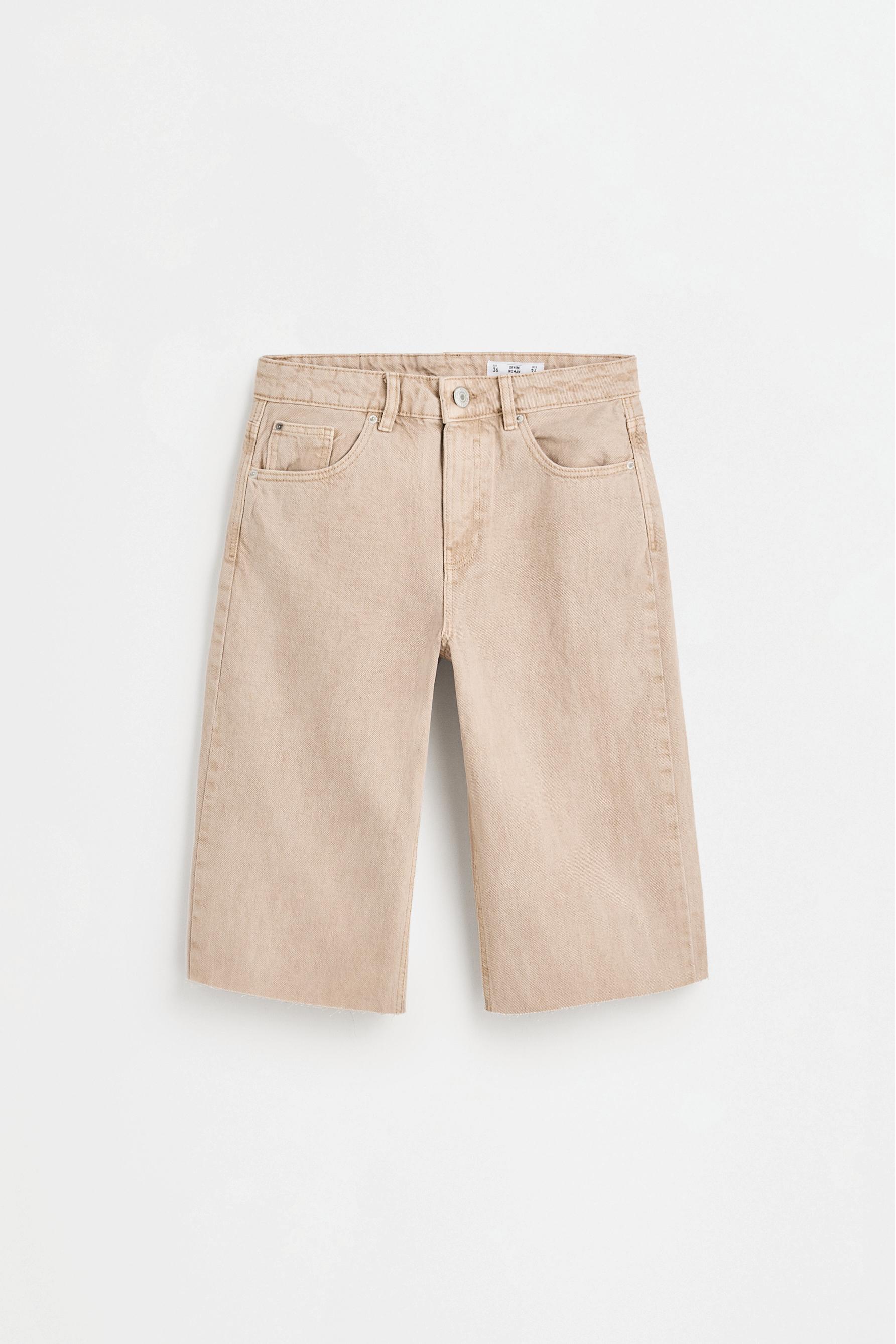 Slim fit wide-leg denim Bermuda shorts — STRAW BROWN