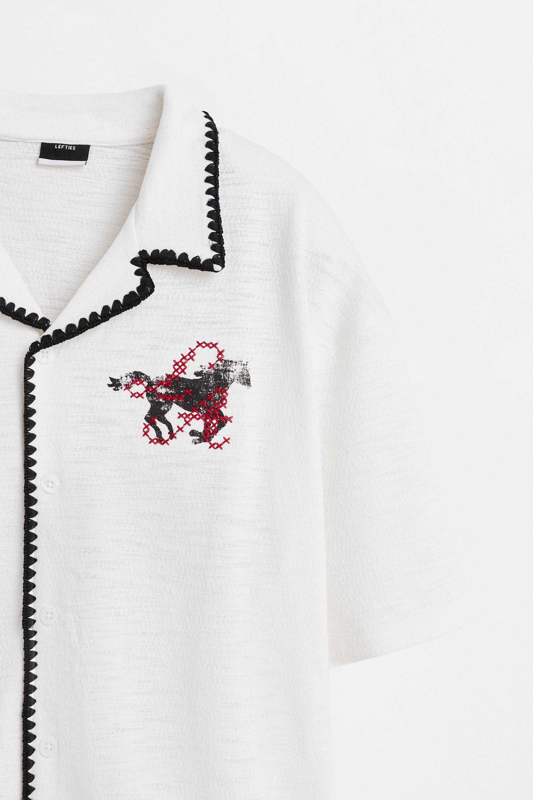 Textured shirt with embroidery — OFF WHITE