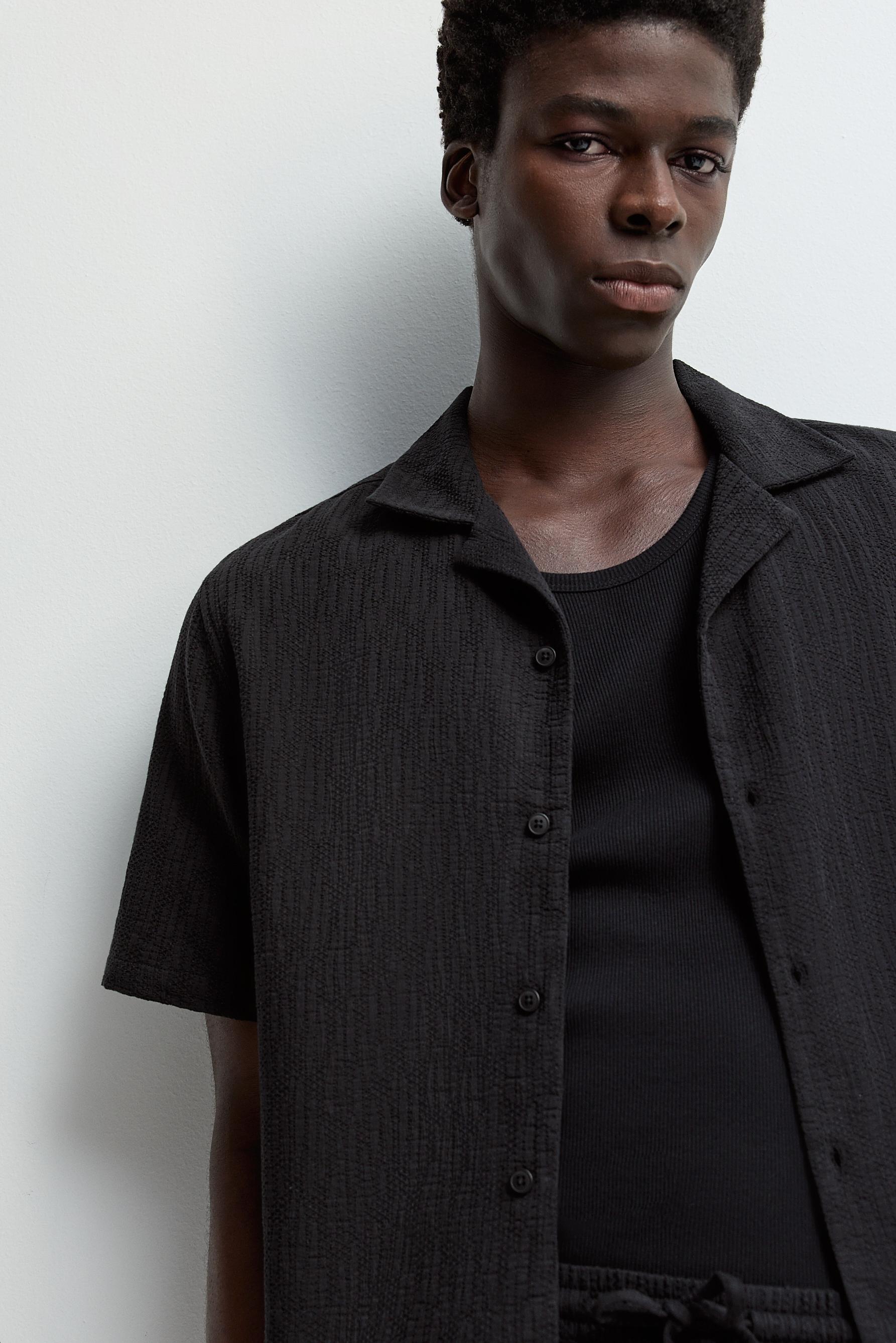 Relaxed fit jacquard shirt — BLACK