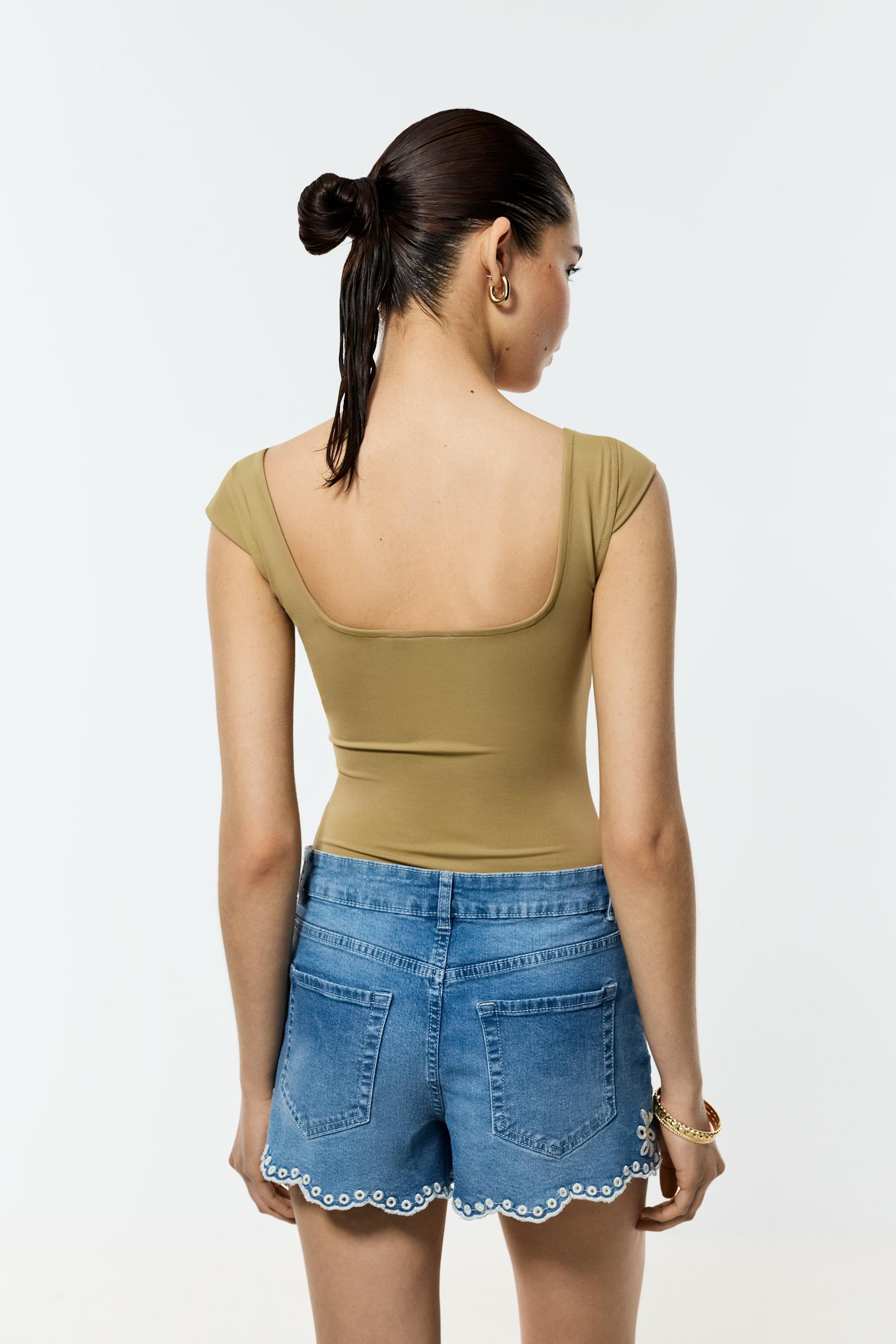 Short sleeve polyamide bodysuit — BEIGE