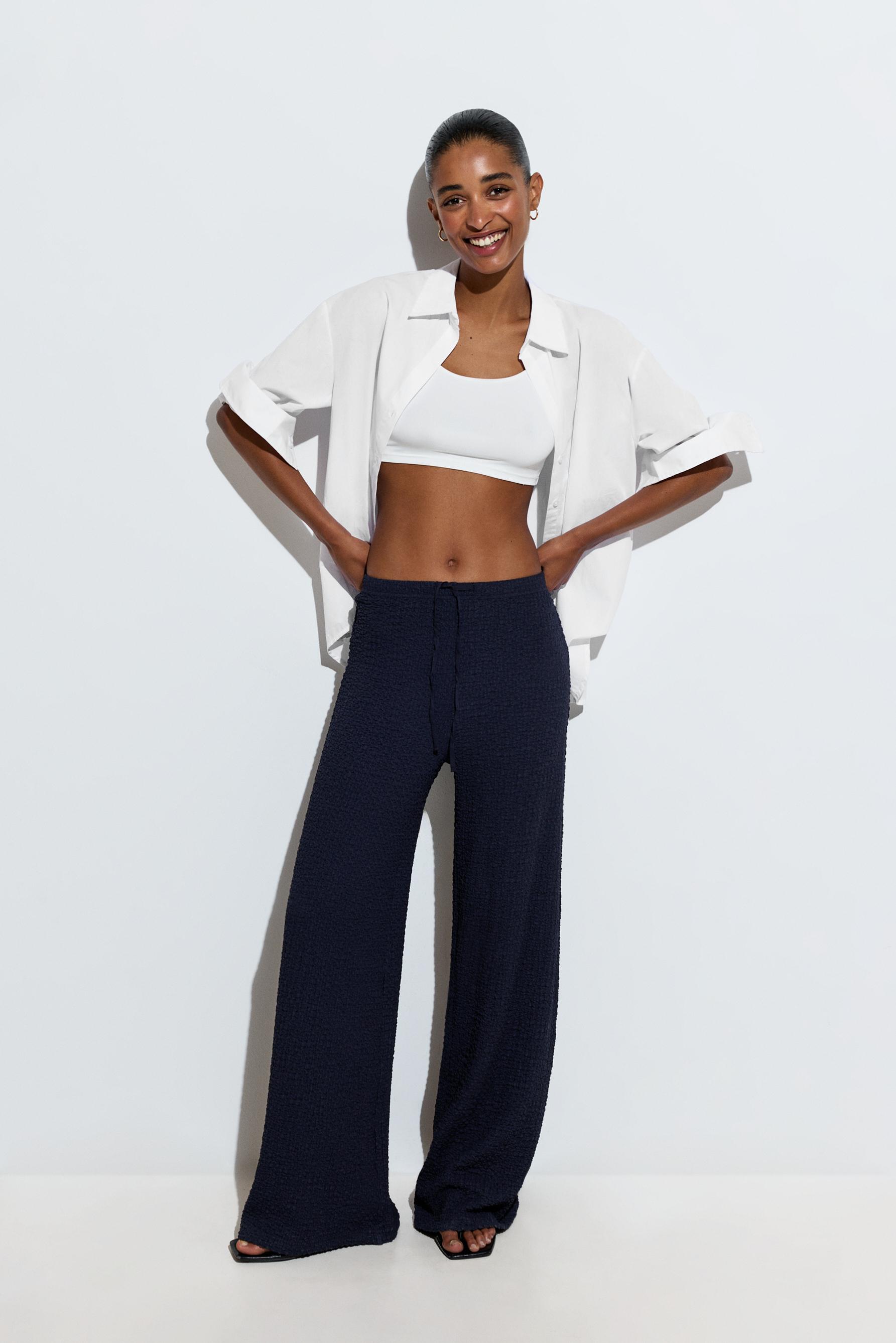 Textured wide-leg trousers — NAVY