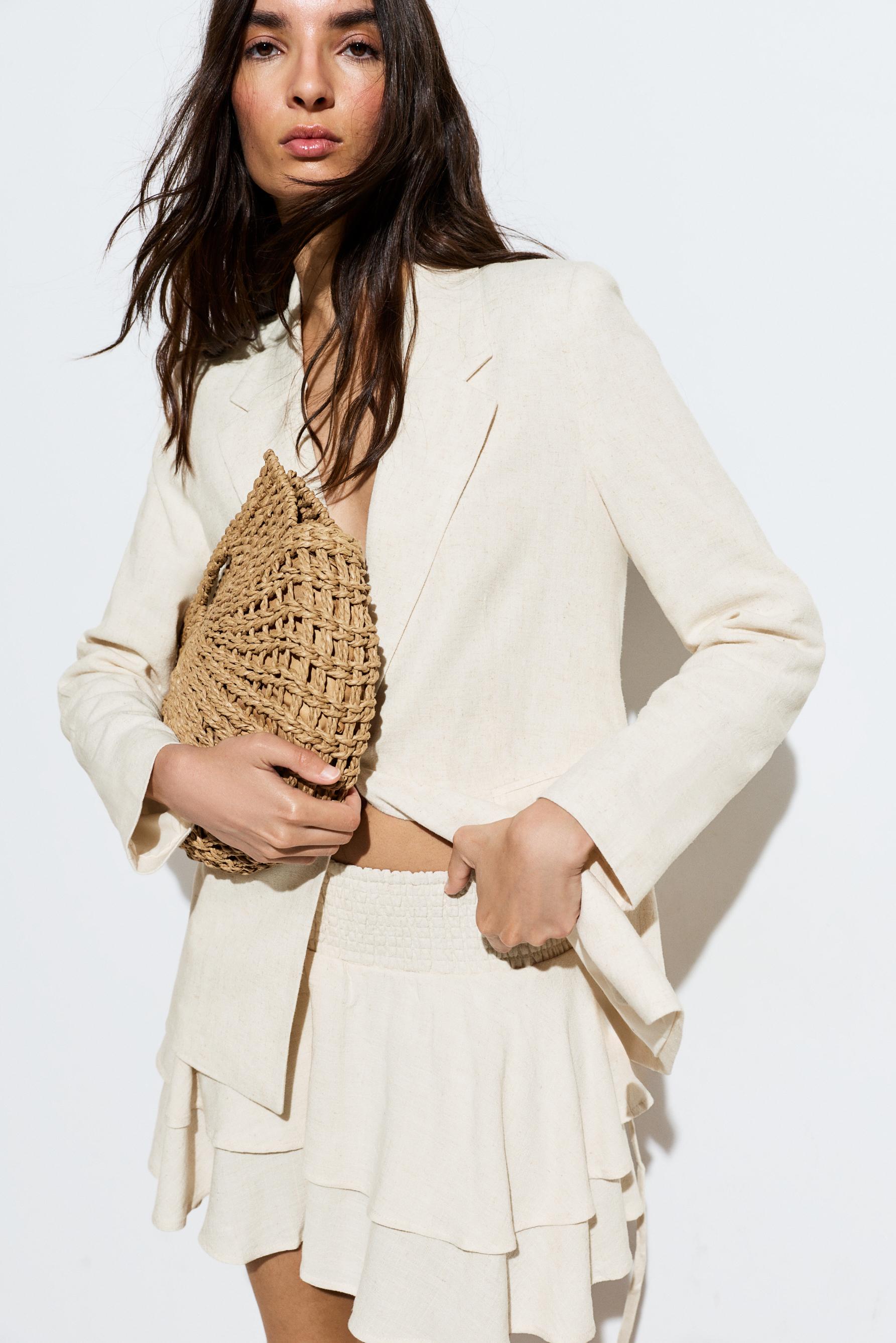 Short rustic skirt with ruffles — BEIGE