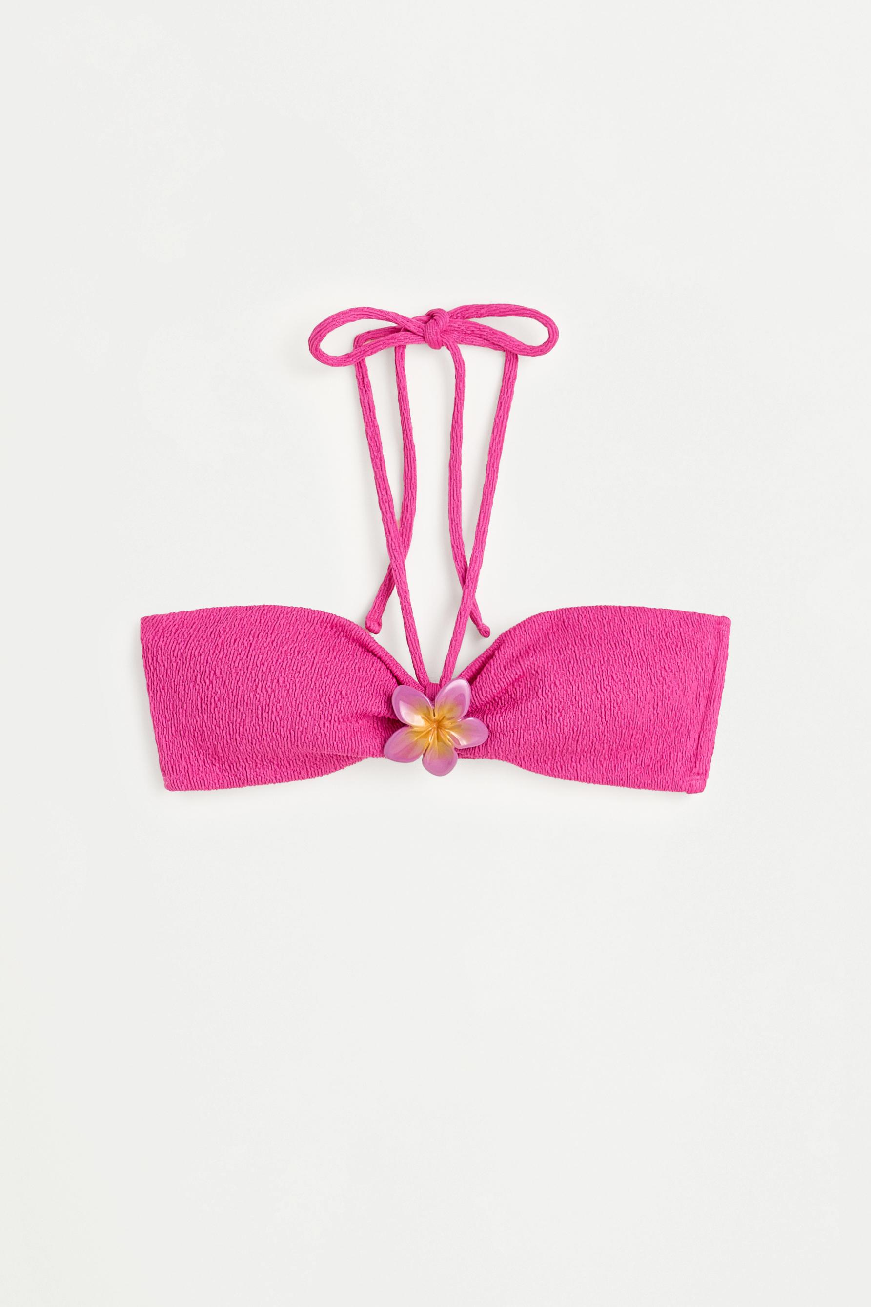 Flower detail bandeau bikini top — PINK