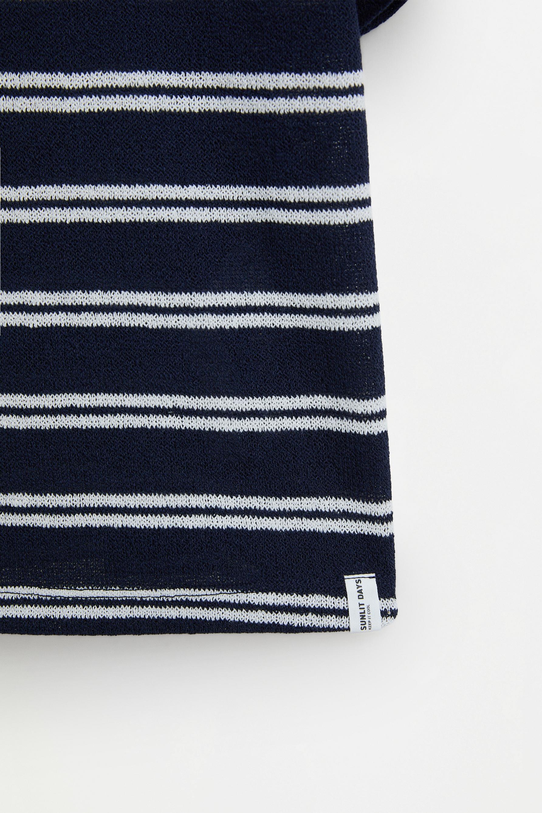 Striped bias cut polo shirt — NAVY