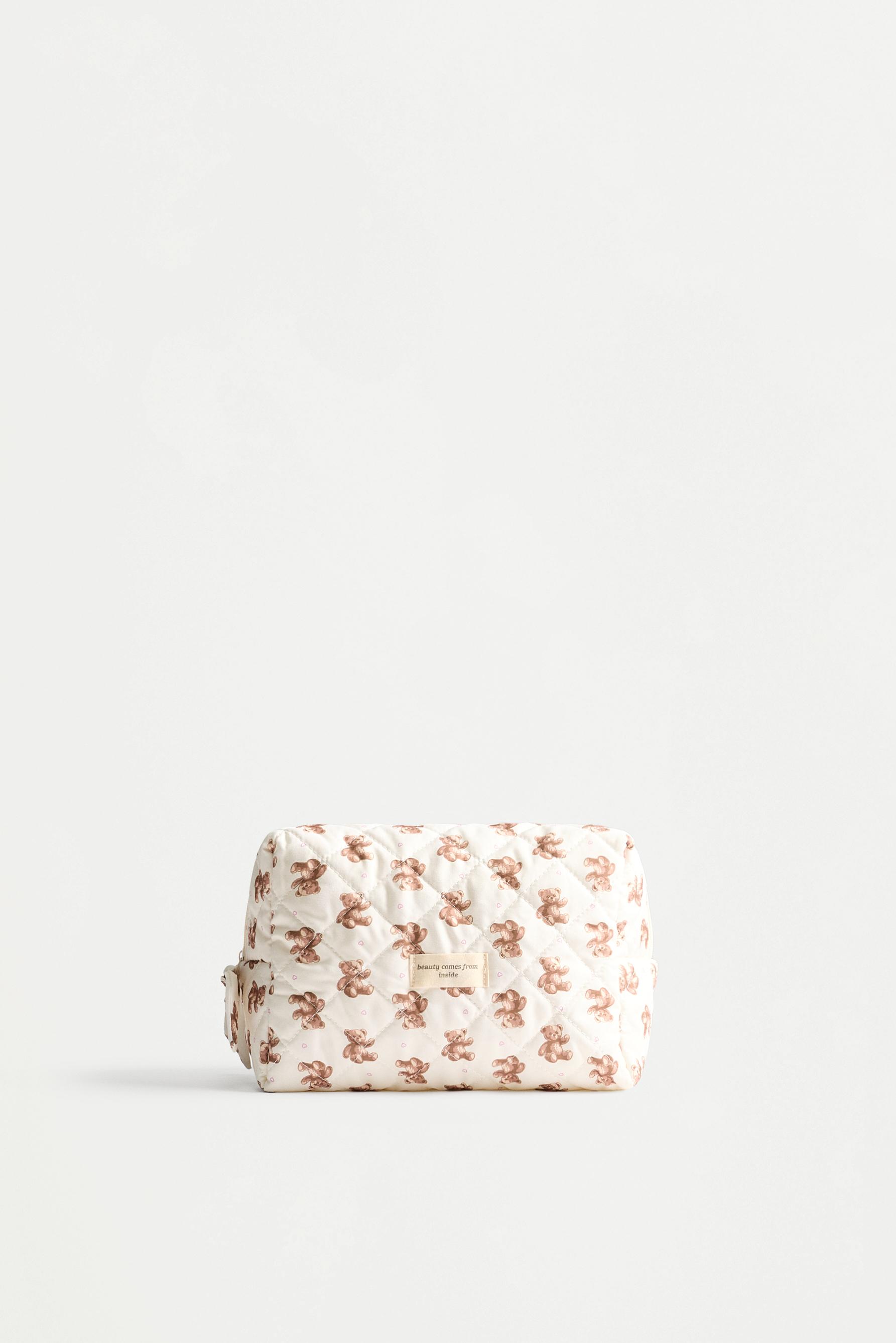 Large bear print toiletry bag — BEIGE