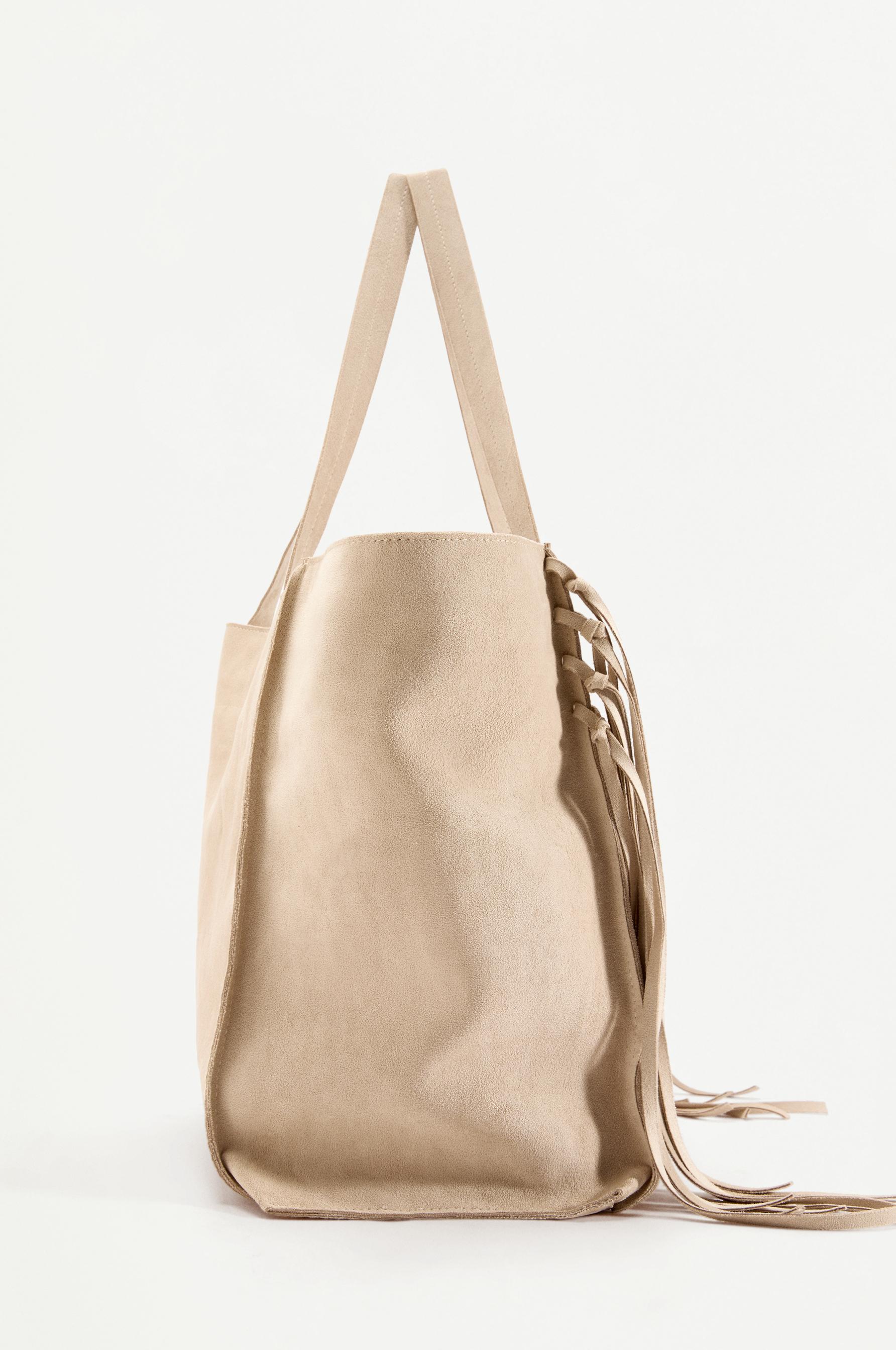 Faux suede tote bag — ECRU