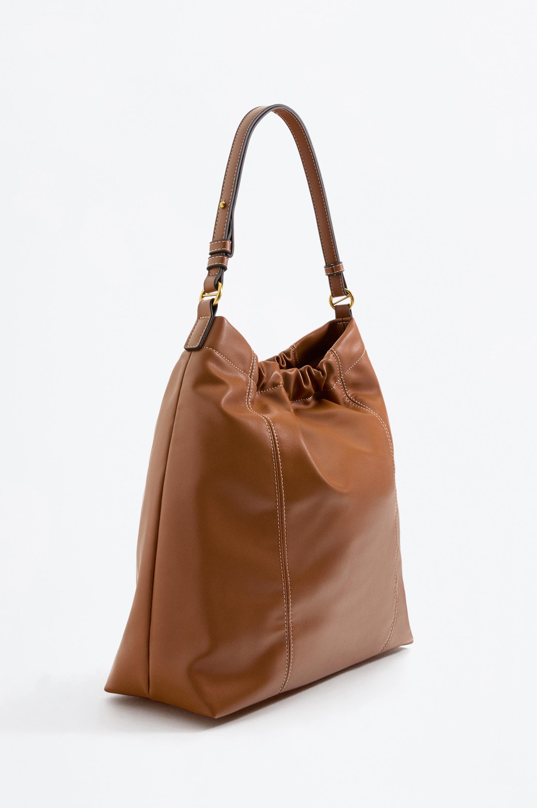 Ruched shopper bag — CAMEL