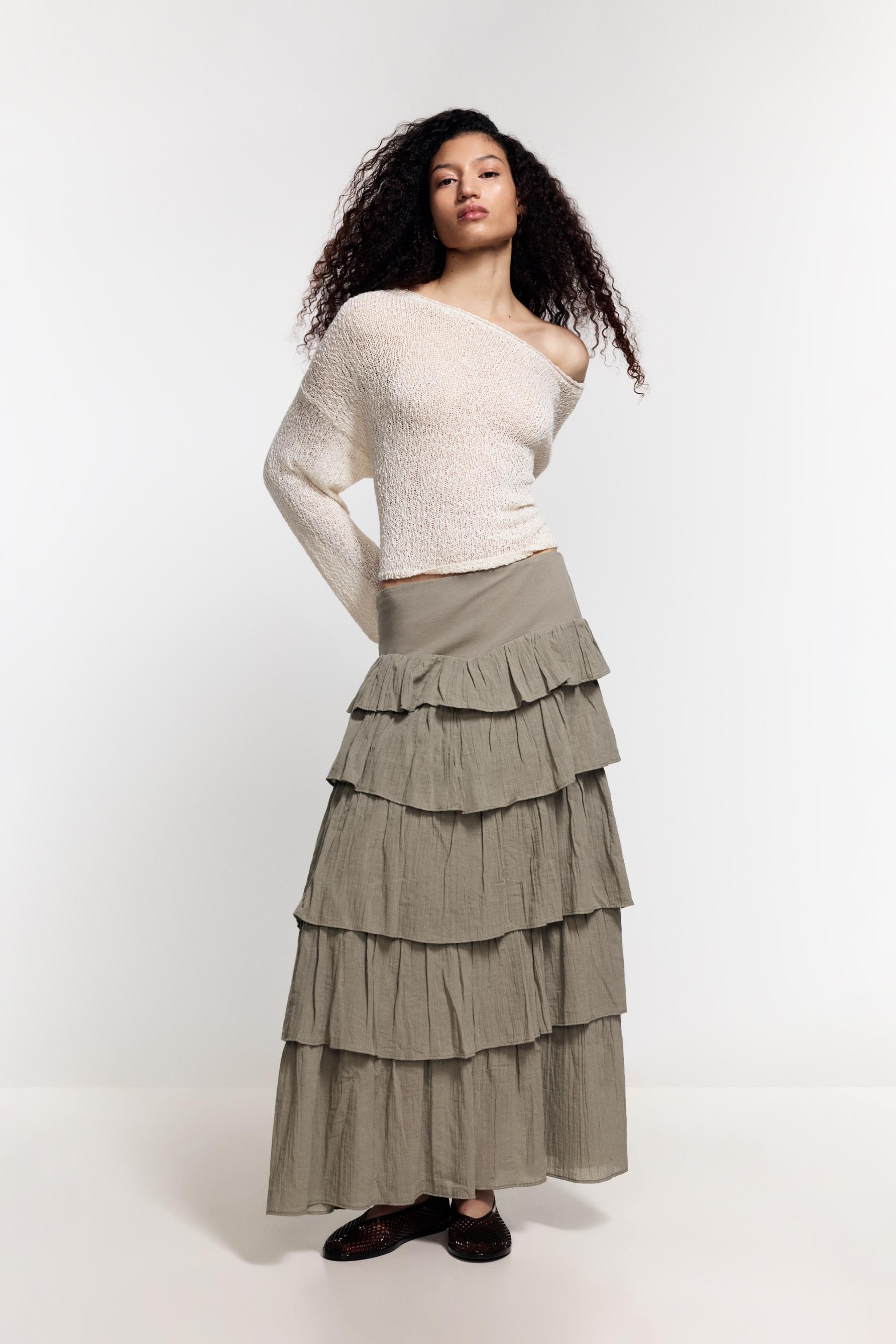 Ruffled midi skirt — PALE KHAKI