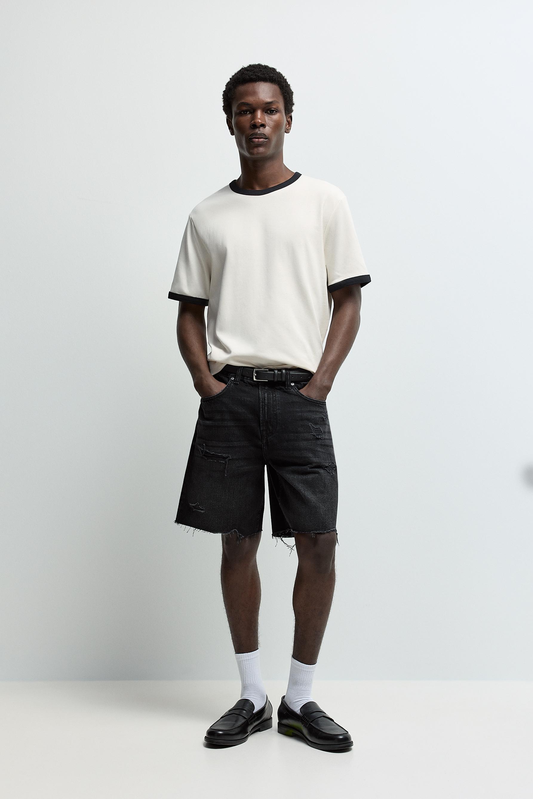 Ripped denim Bermuda shorts — BLACK